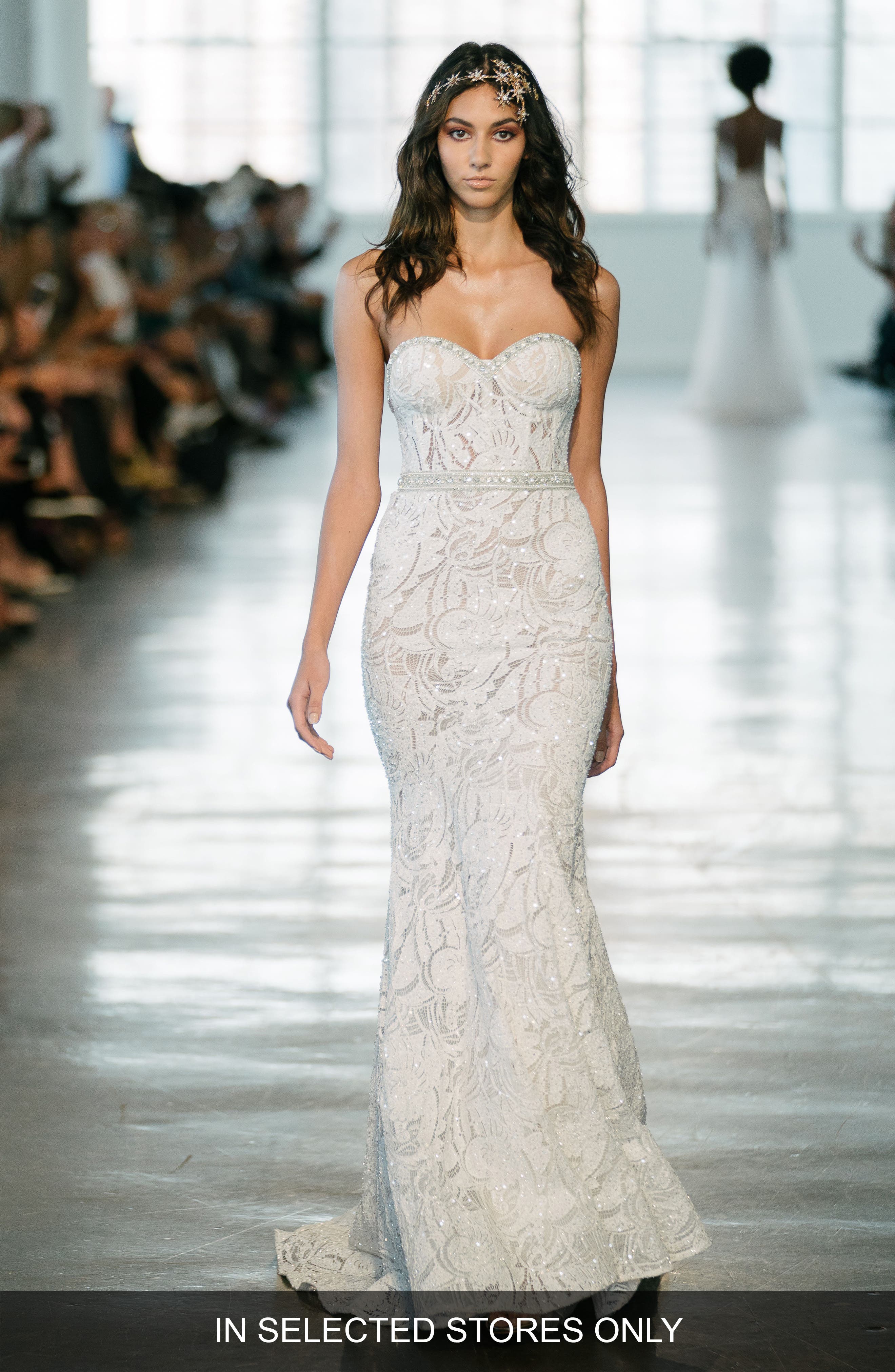 Berta Crystal Embellished Strapless Lace Trumpet Gown, Size IN STORE ONLY - Ivory