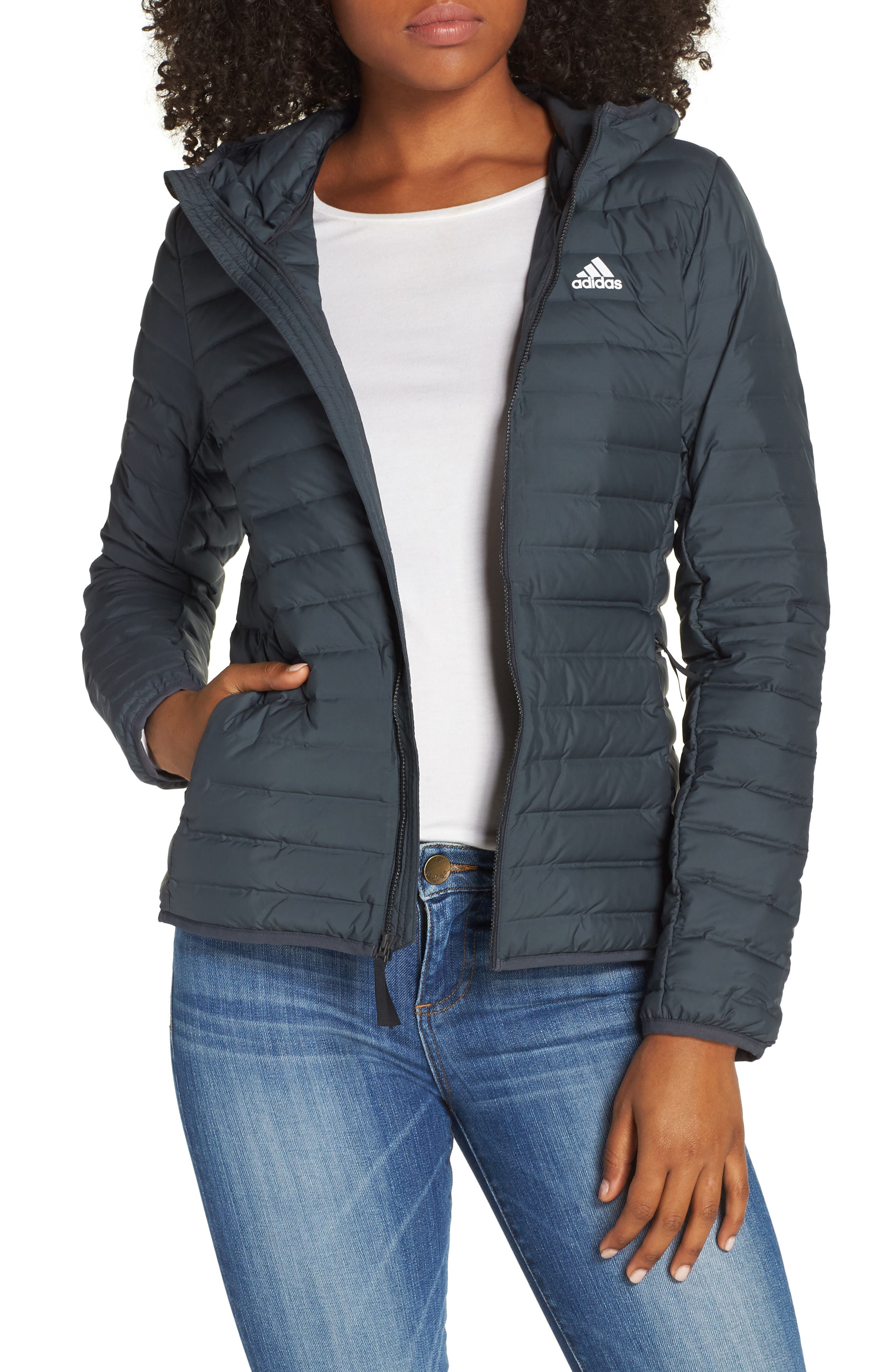 Adidas Varilite Water Repellent Hooded 600-Fill-Power Down Jacket, Grey
