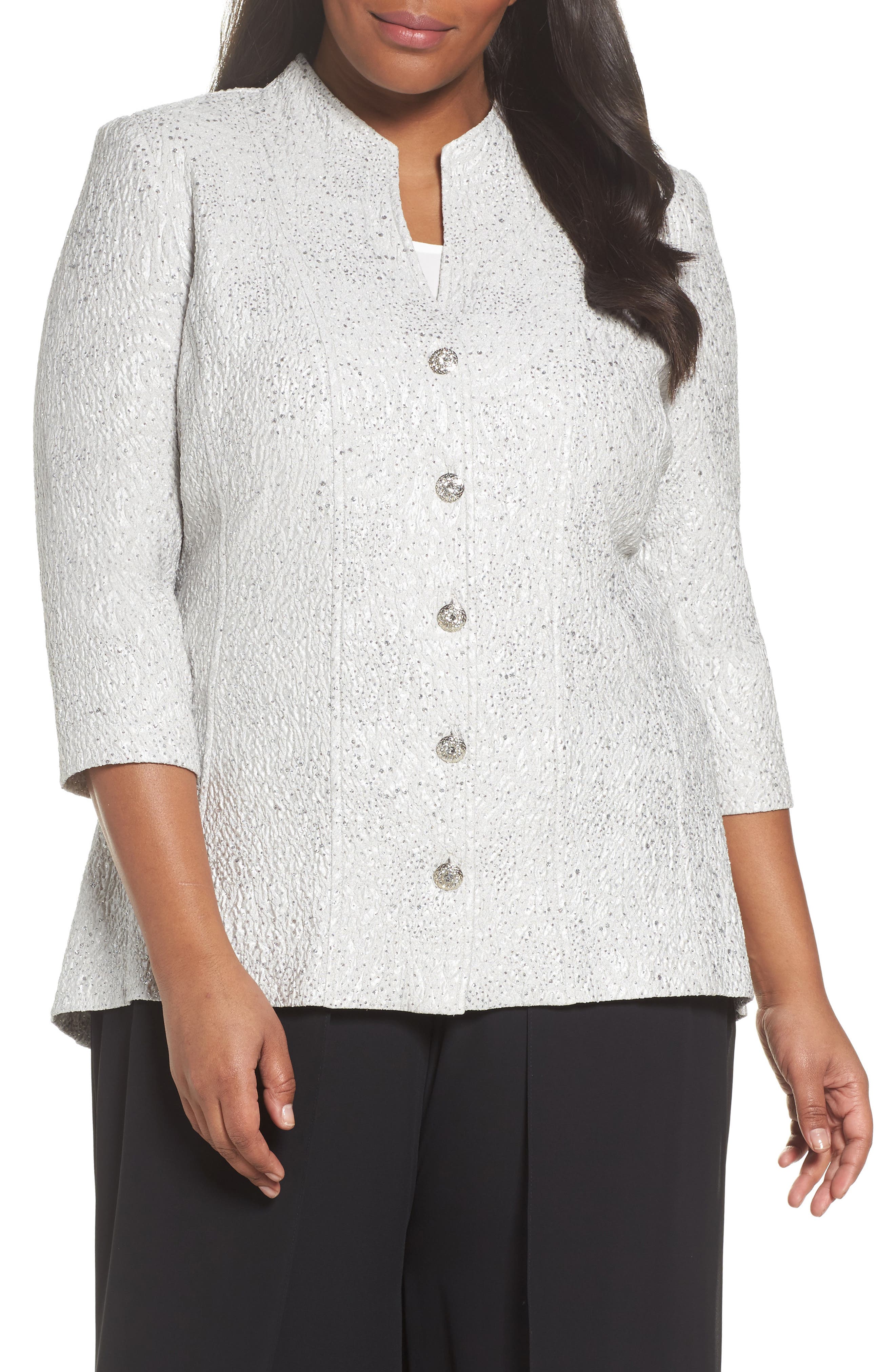 Alex Evenings Mandarin Collar Shimmer Jacket (Plus Size) Nordstrom