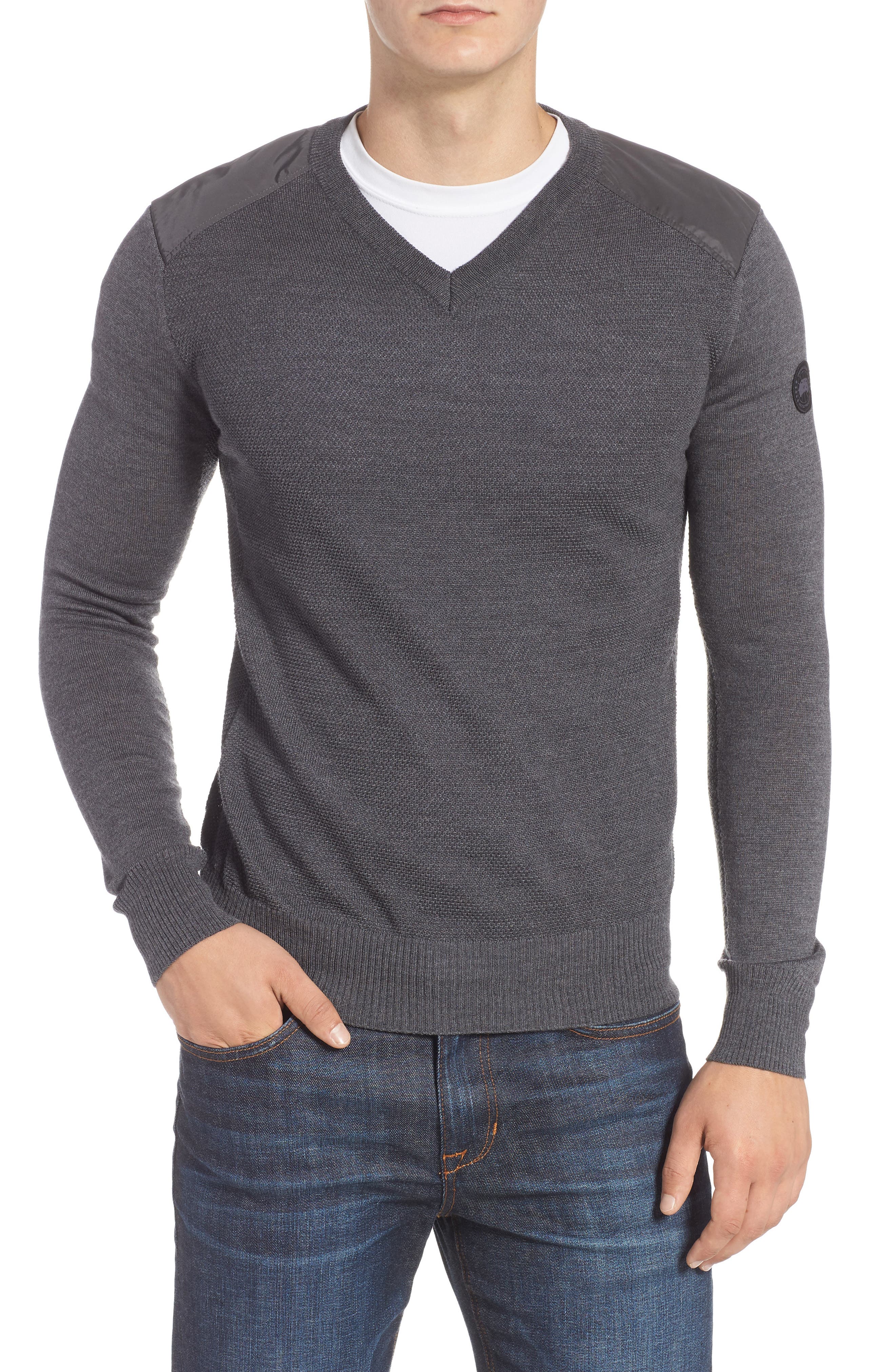 Canada Goose Mcleod V-Neck Regular Fit Merino Wool Sweater, Grey