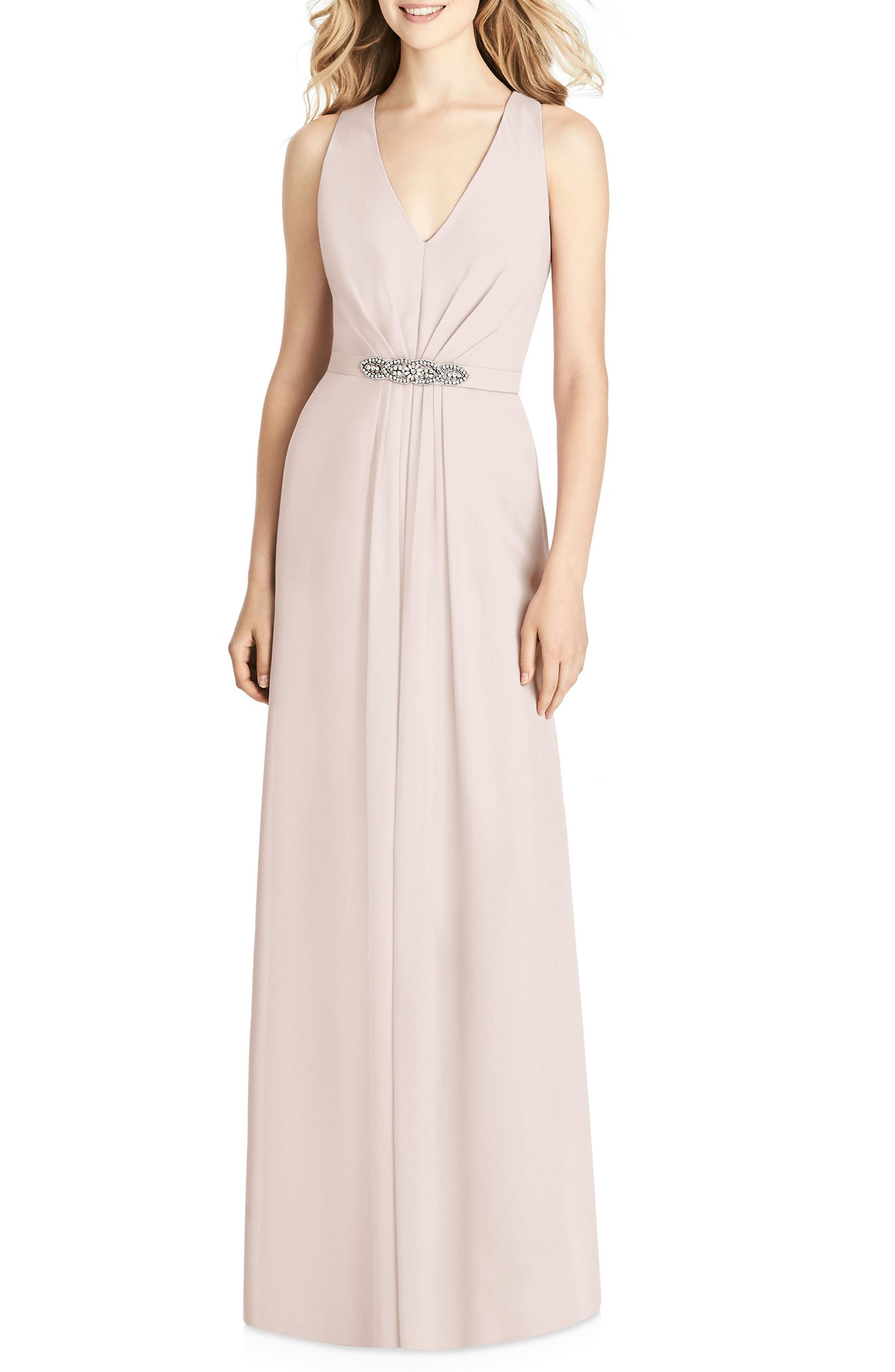 Jenny Packham Jewel Belt Chiffon Gown, Pink