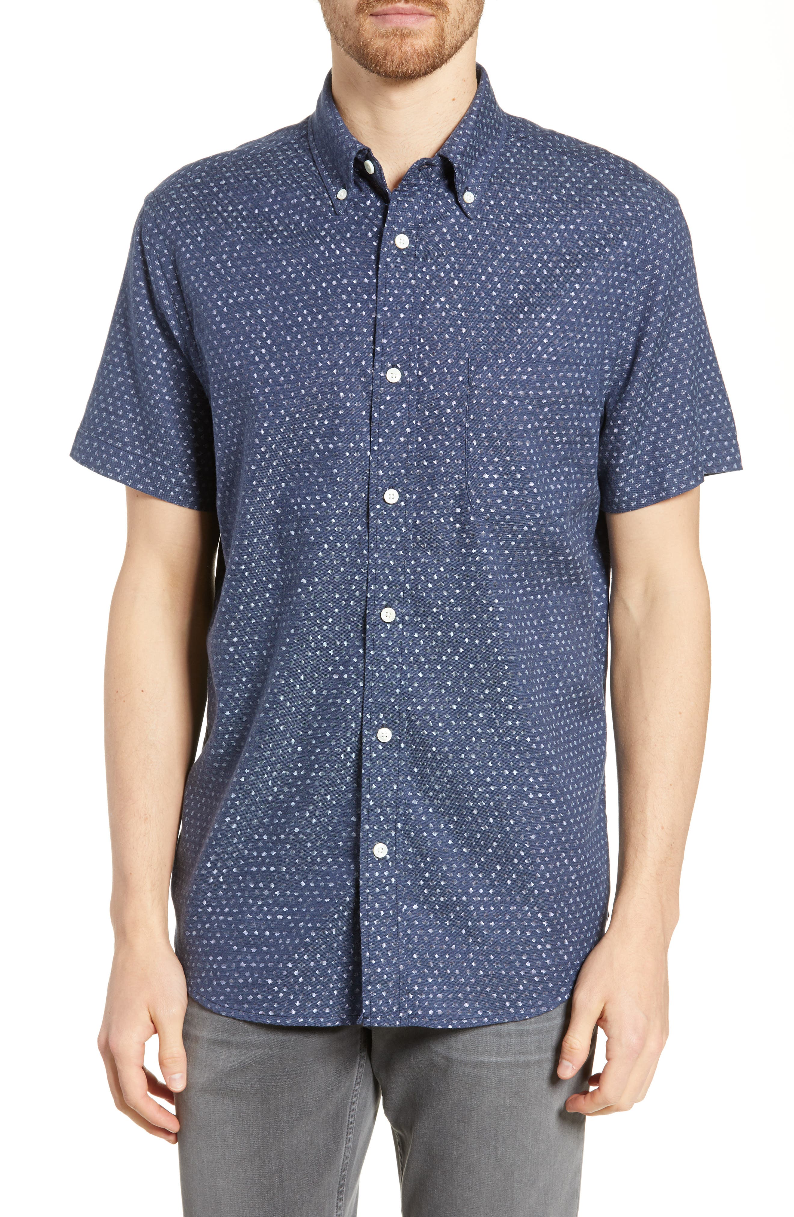 Faherty Navy Fleck Regular Fit Sport Shirt, Blue
