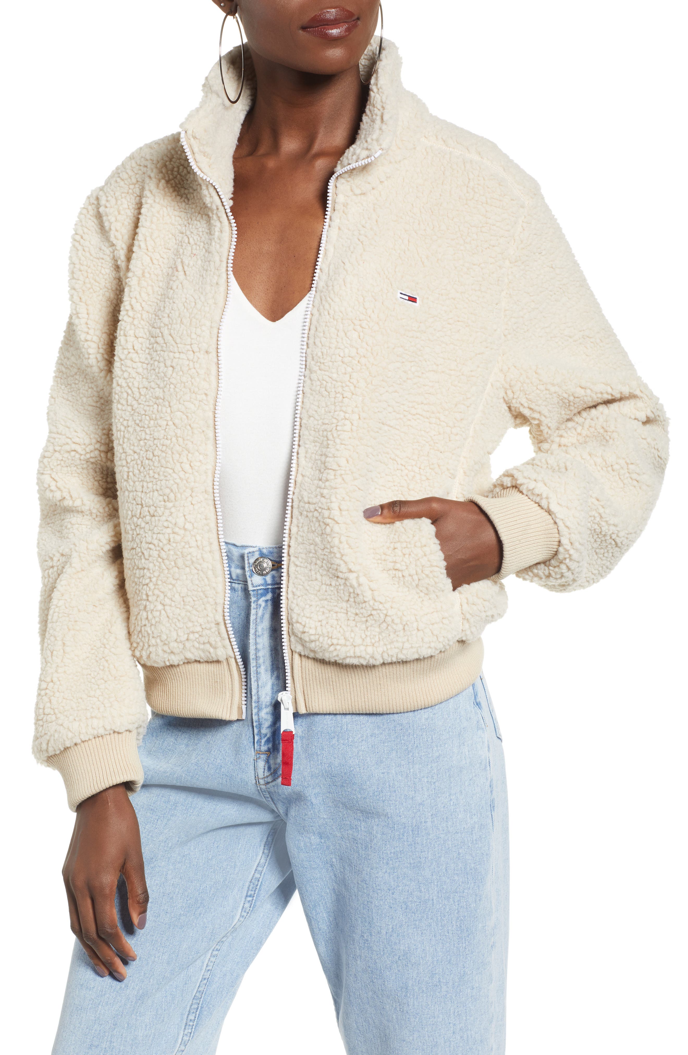 Tommy Jeans Fleece Bomber Jacket, Beige