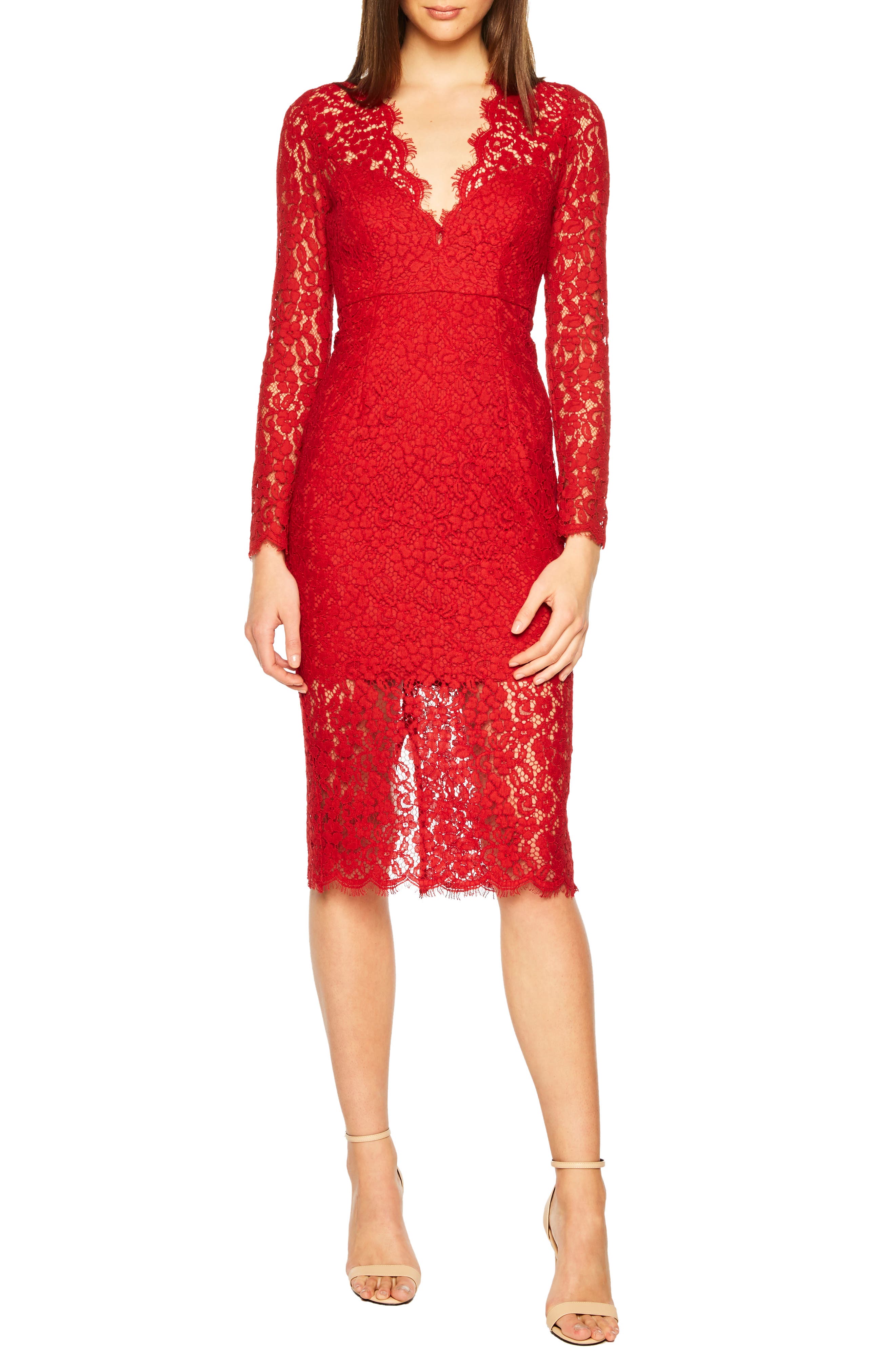 Bardot Midnights Lace Dress, Red