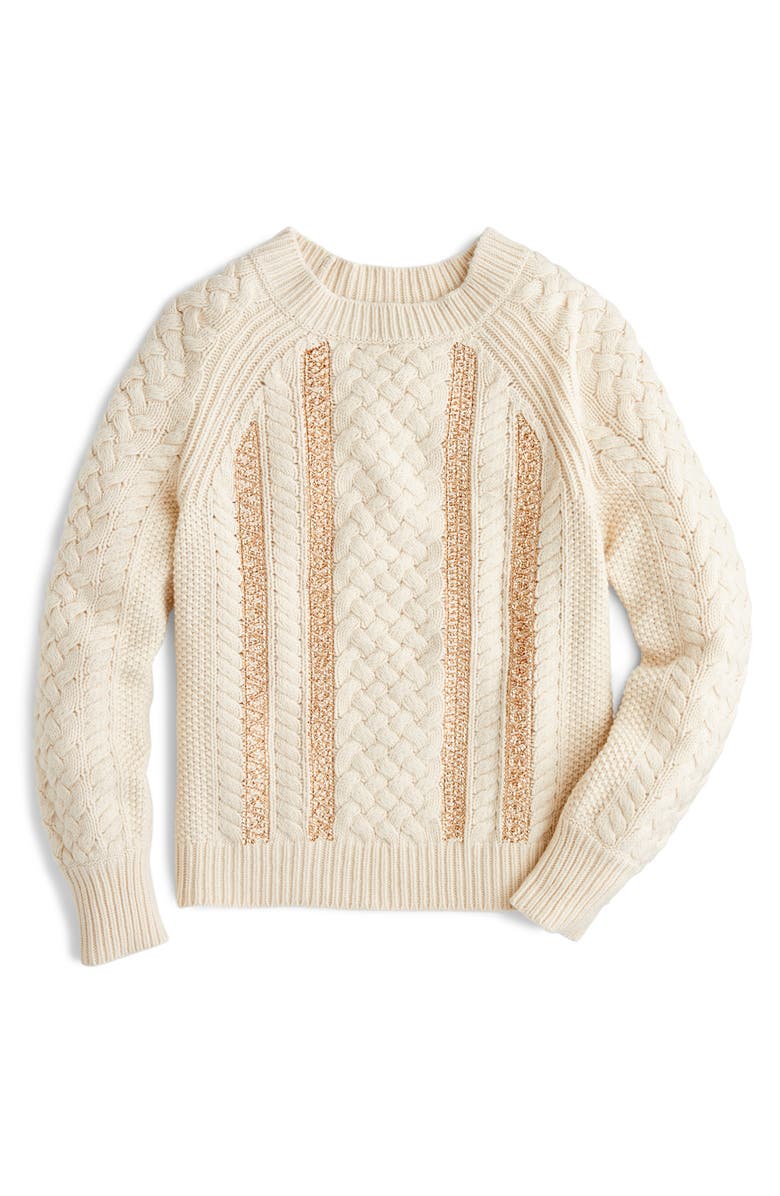 Cable Knit Sequin Sweater, Main, color, NATURAL