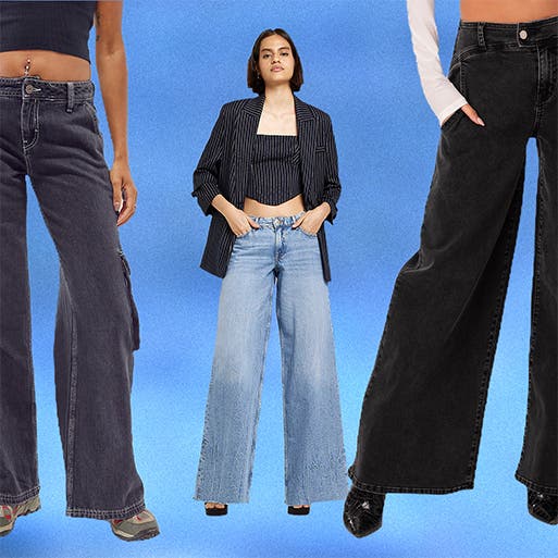Models wearing low-rise jeans.