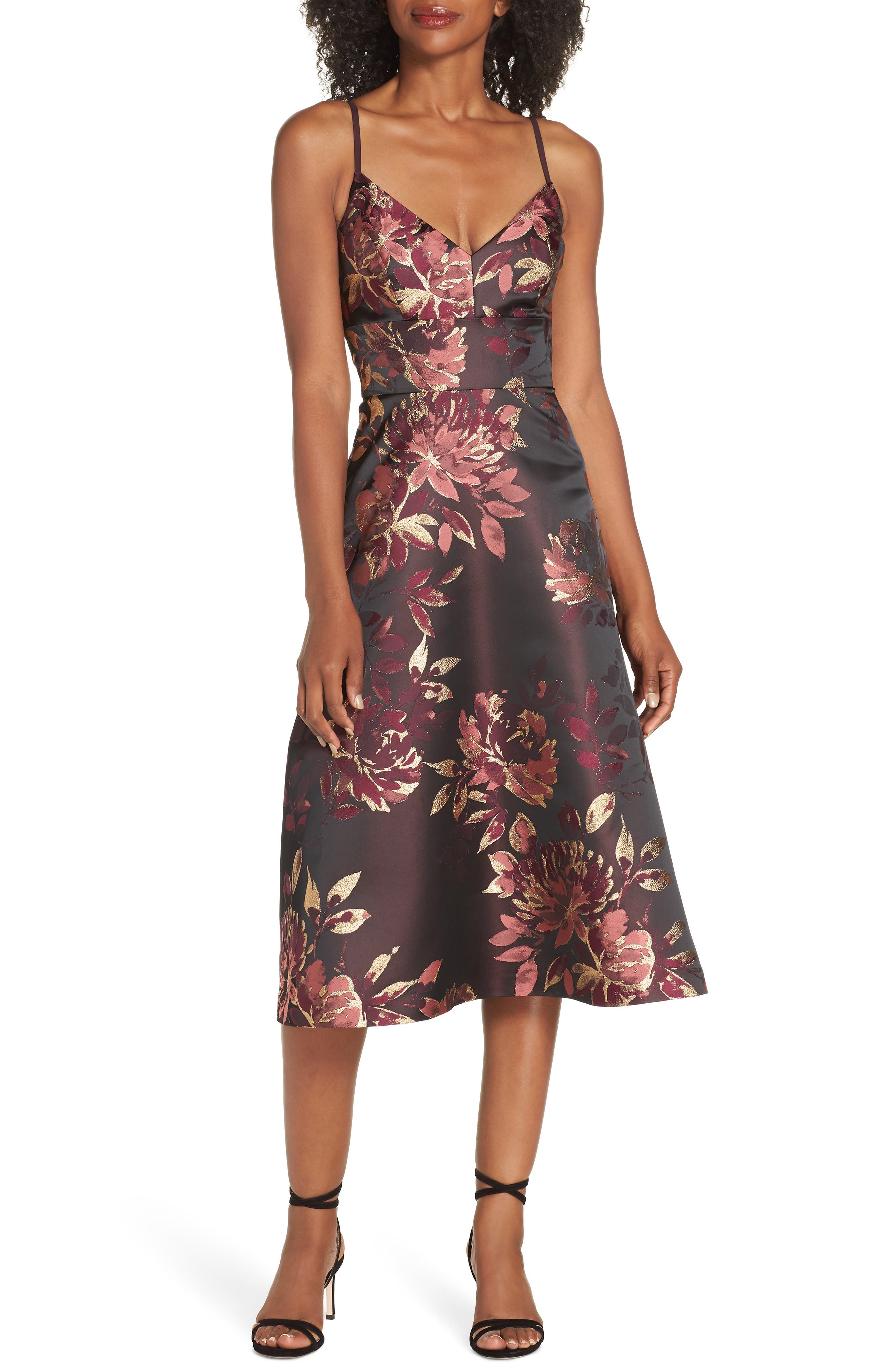 Eliza J Floral Midi Dress, Burgundy