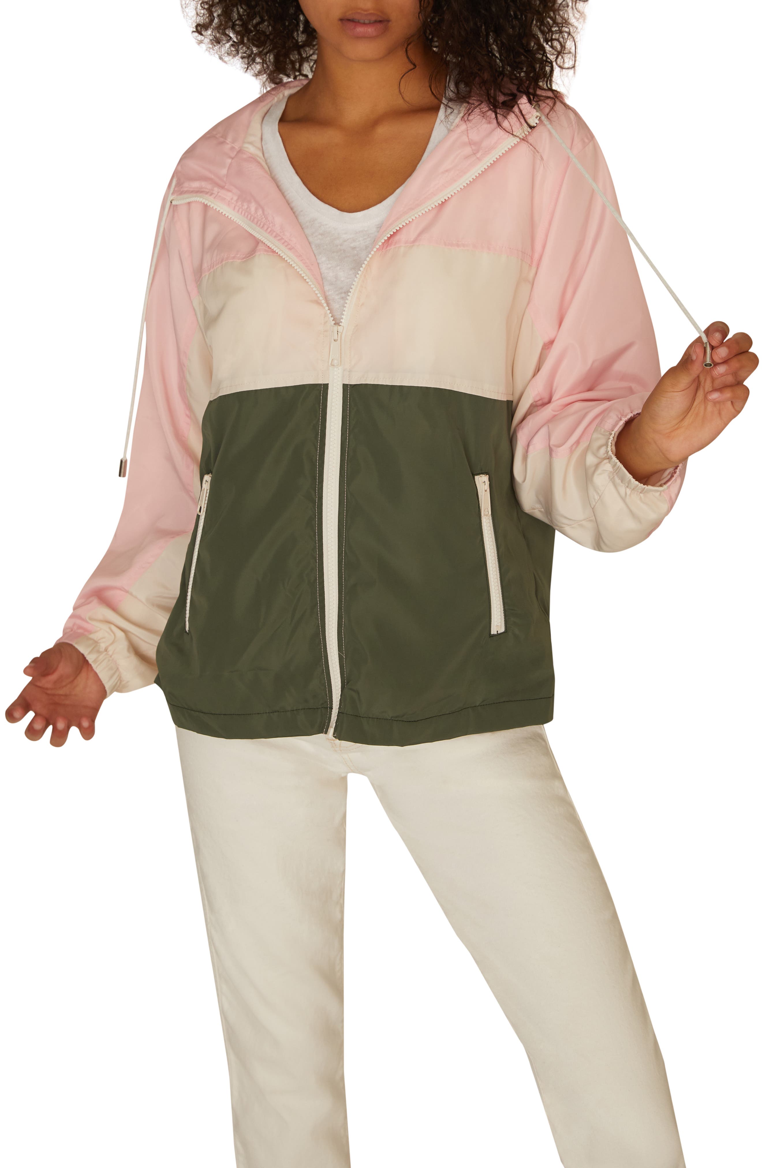 SANCTUARY Neopolitan Colorblock Zip Front Hooded Jacket, Main, color, MULTI COLORED