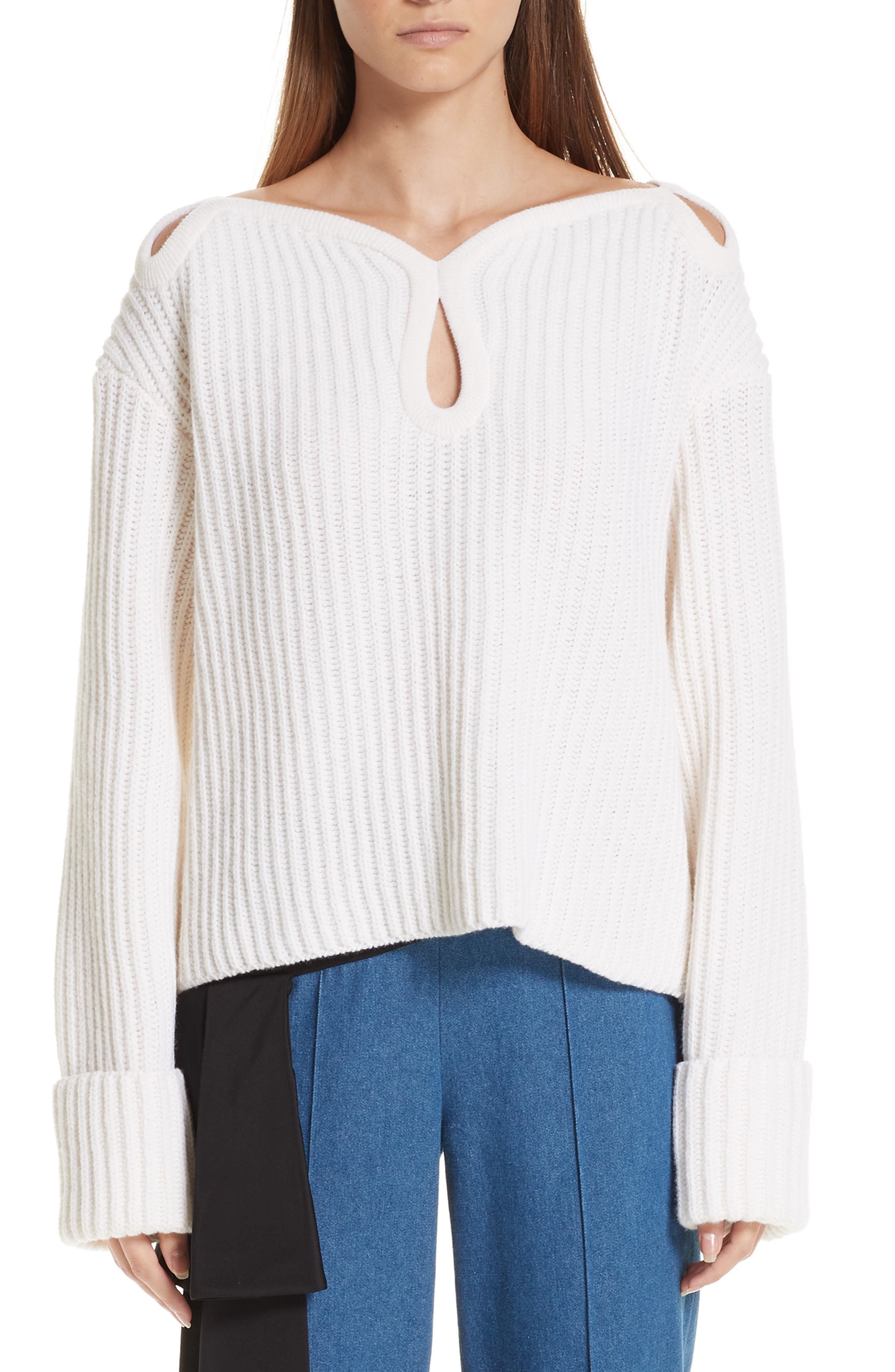 Hellessy Keyhole Shoulder Merino Wool Sweater, White