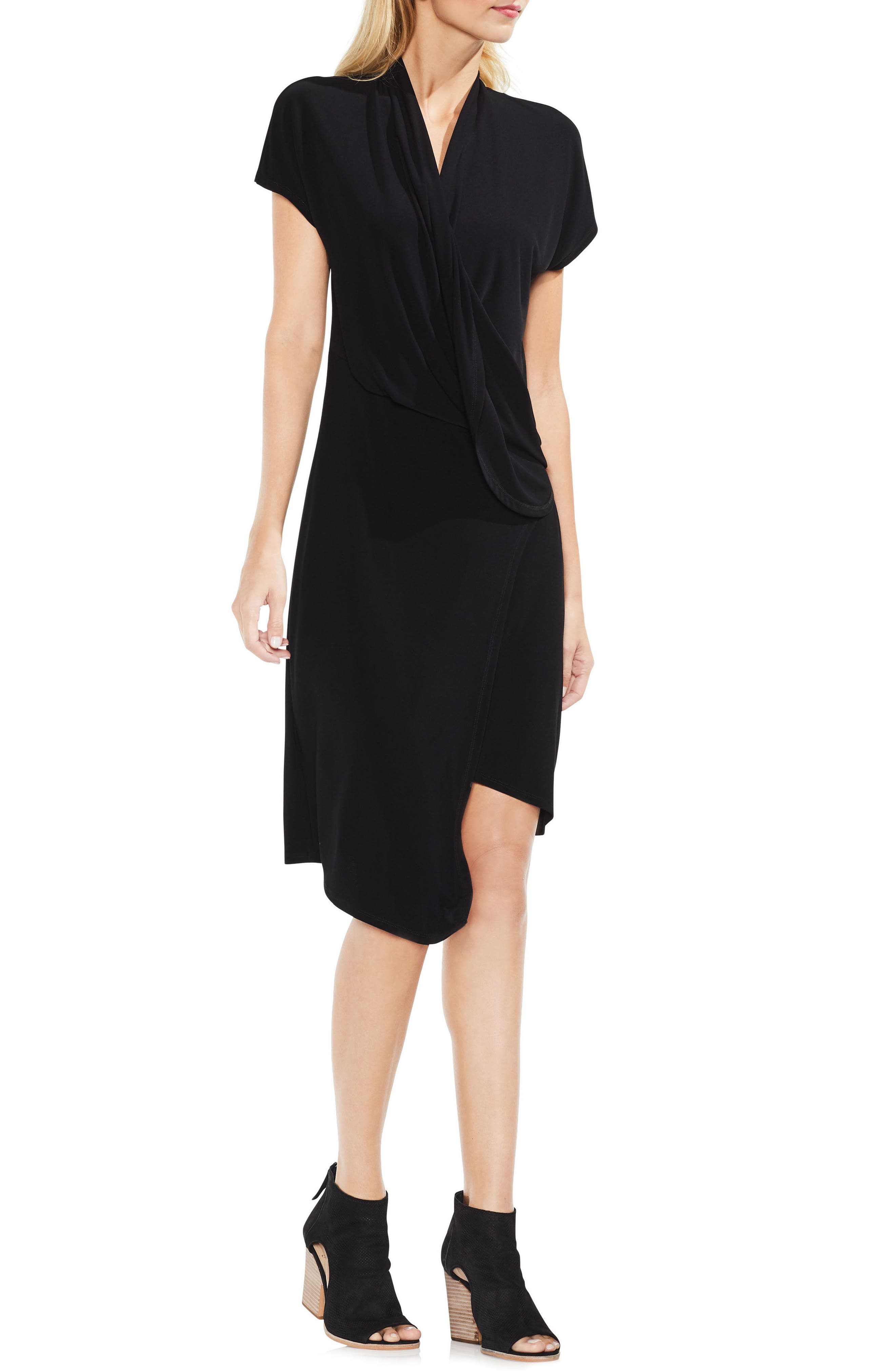 Vince Camuto Cap Sleeve Drape Front Dress, Black
