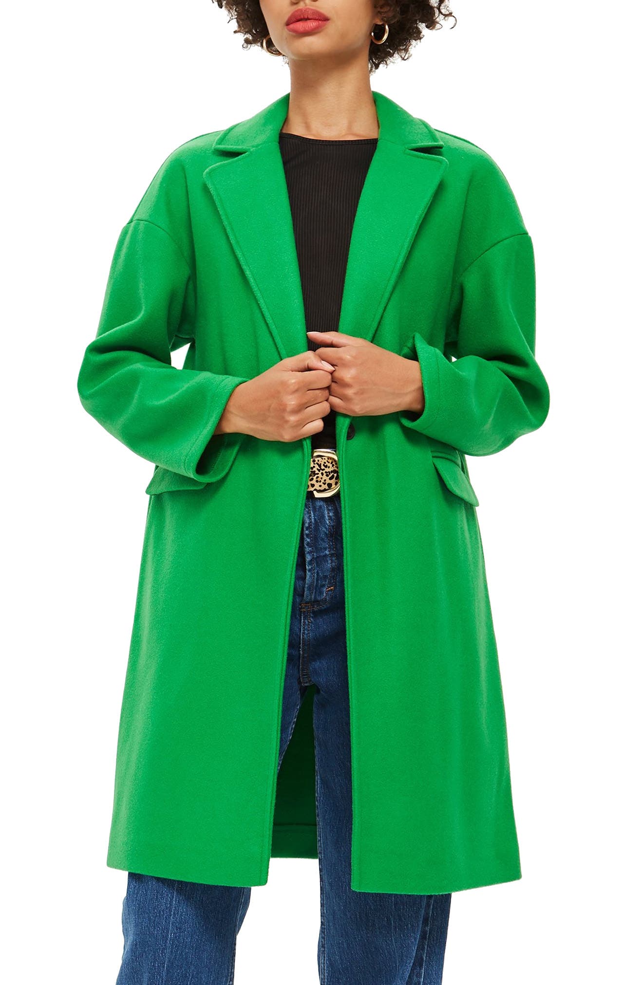 Lily Knit Back Midi Coat, Main, color, BRIGHT GREEN
