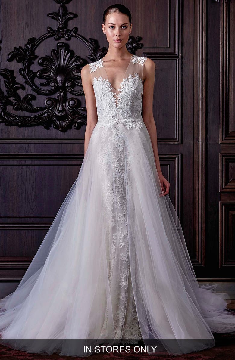 Monique Lhuillier L Amour Chantilly Lace Sheath Dress In Silk White Monique Lhuillier L Amour Chantilly Lace Sheath Dress In Silk White