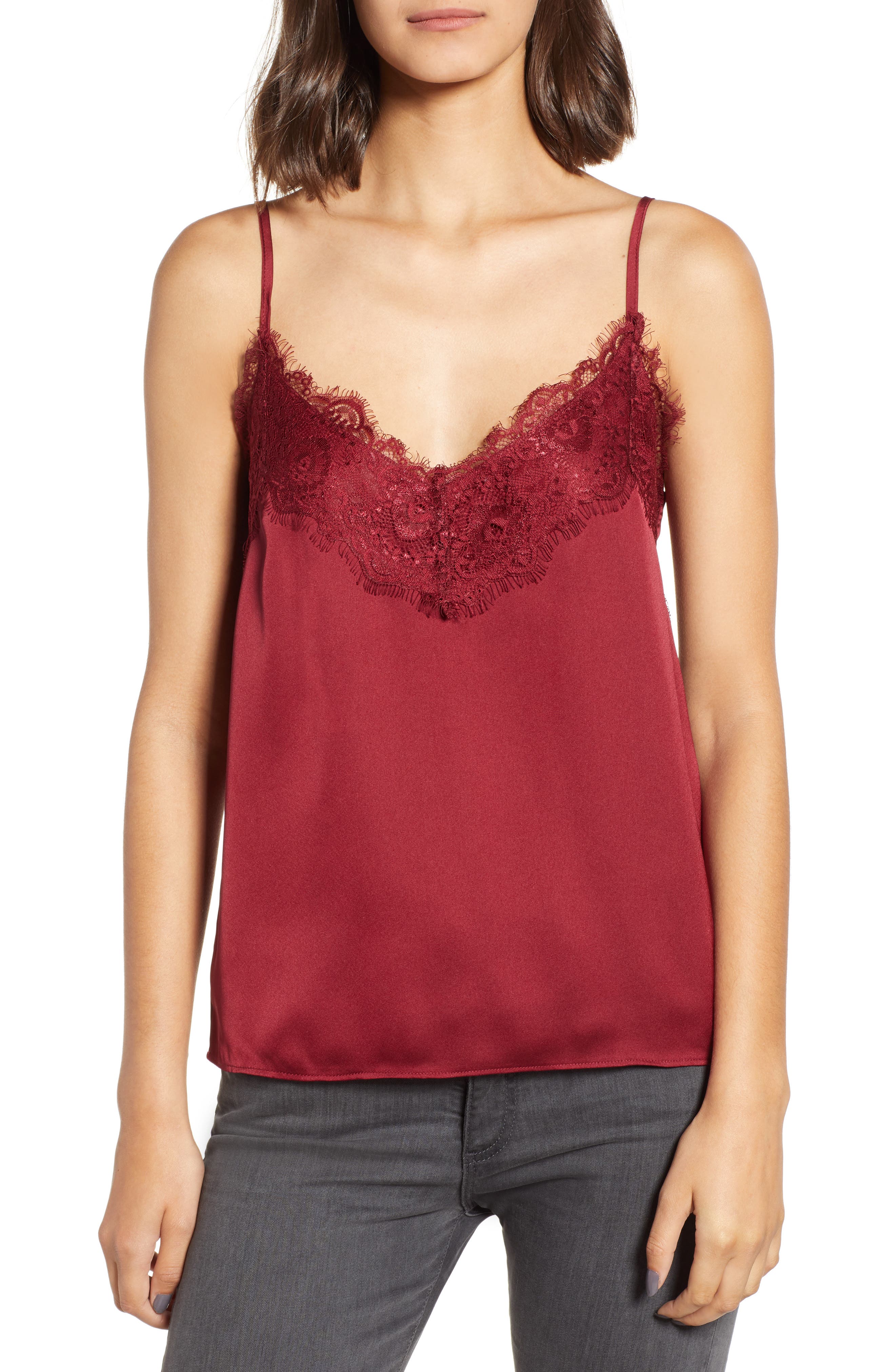 Heartloom Andra Satin Lace Trim Camisole, Burgundy