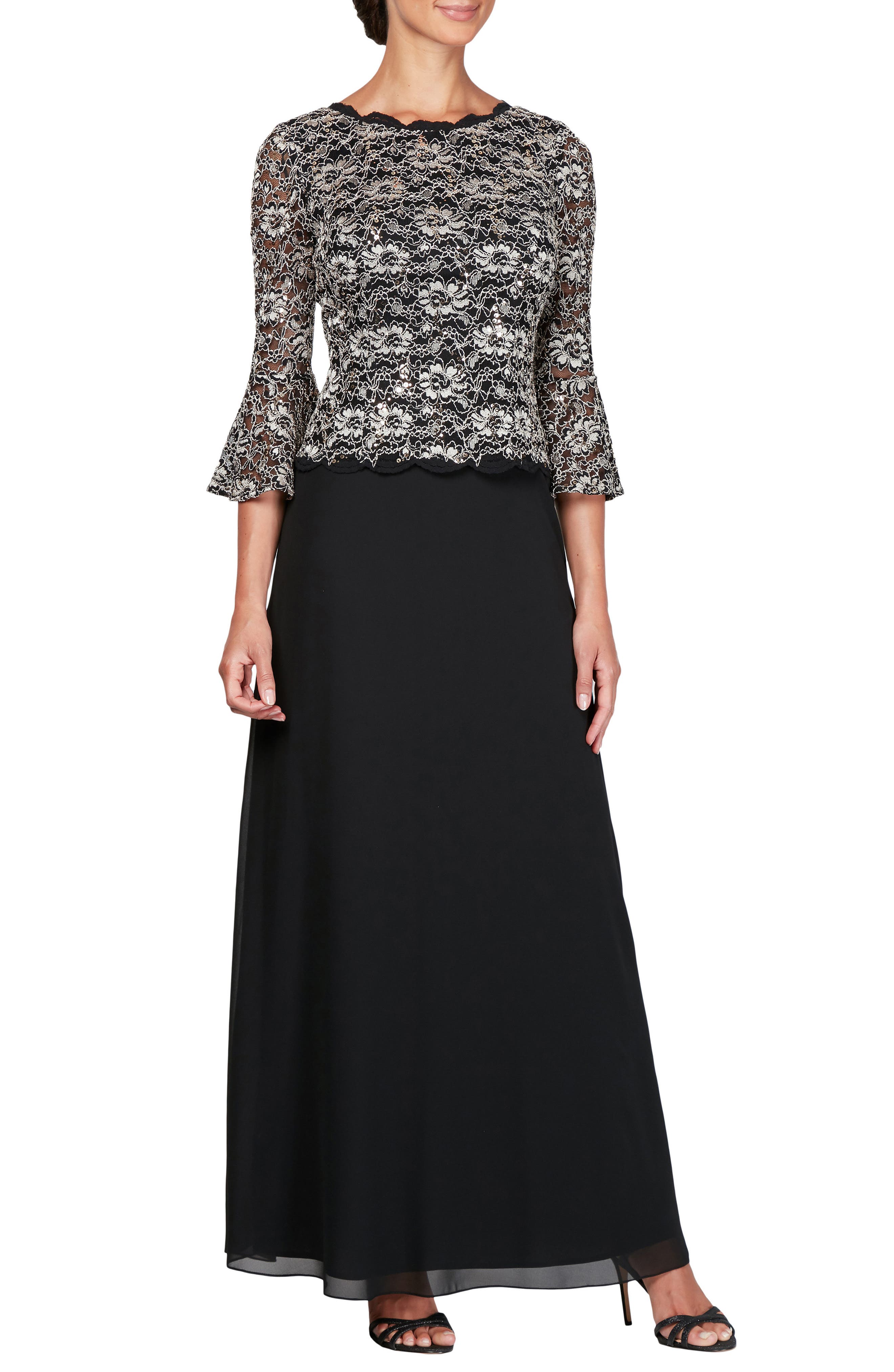 Petite Alex Evenings Mock Two-Piece Gown, Black