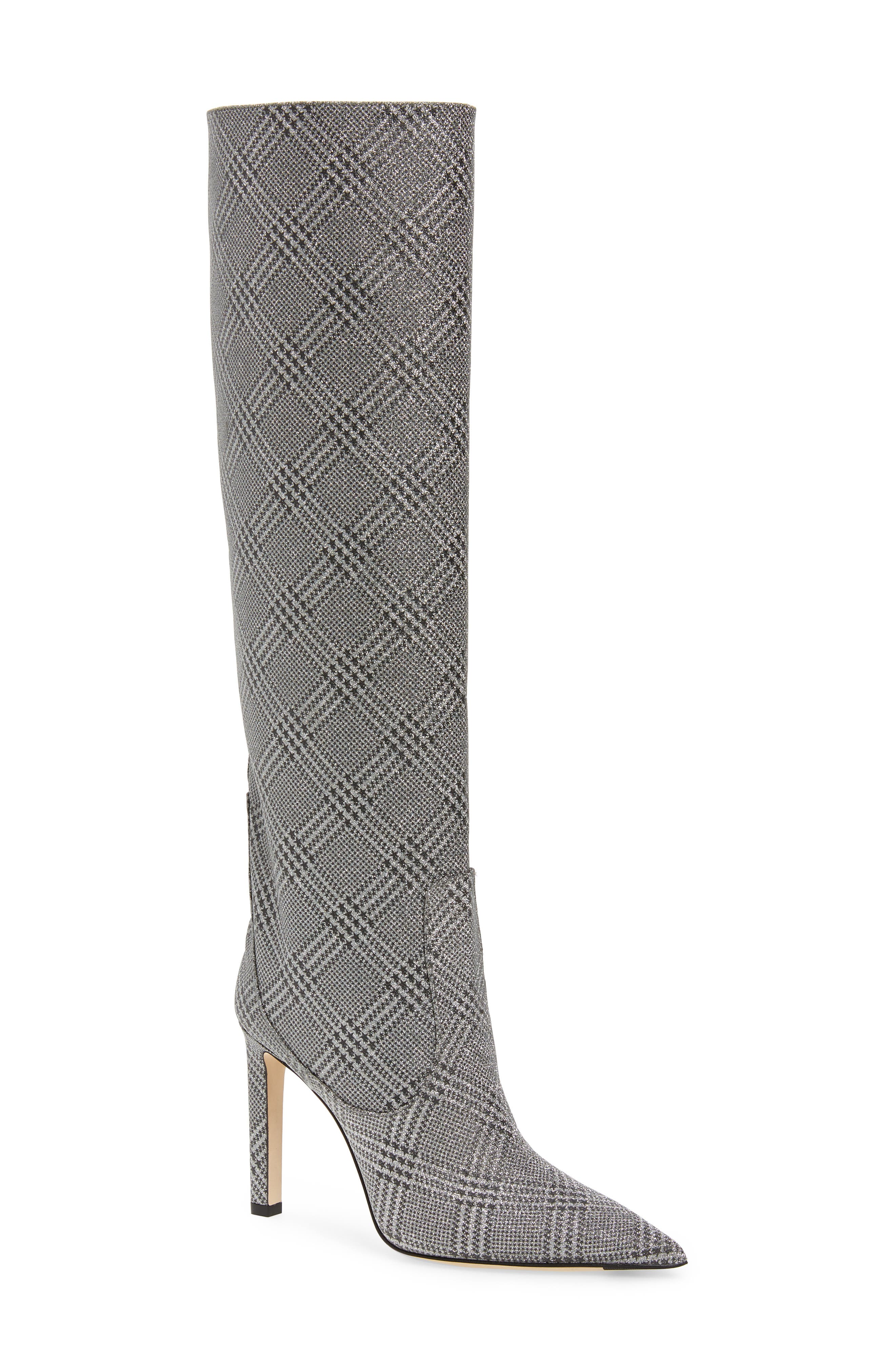 Jimmy Choo Mavis Plaid Knee High Boot, Metallic