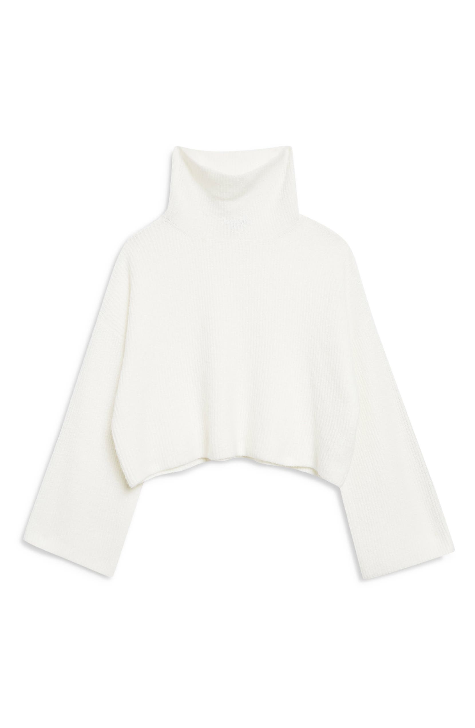 Roll Neck Crop Sweater, Alternate, color, IVORY