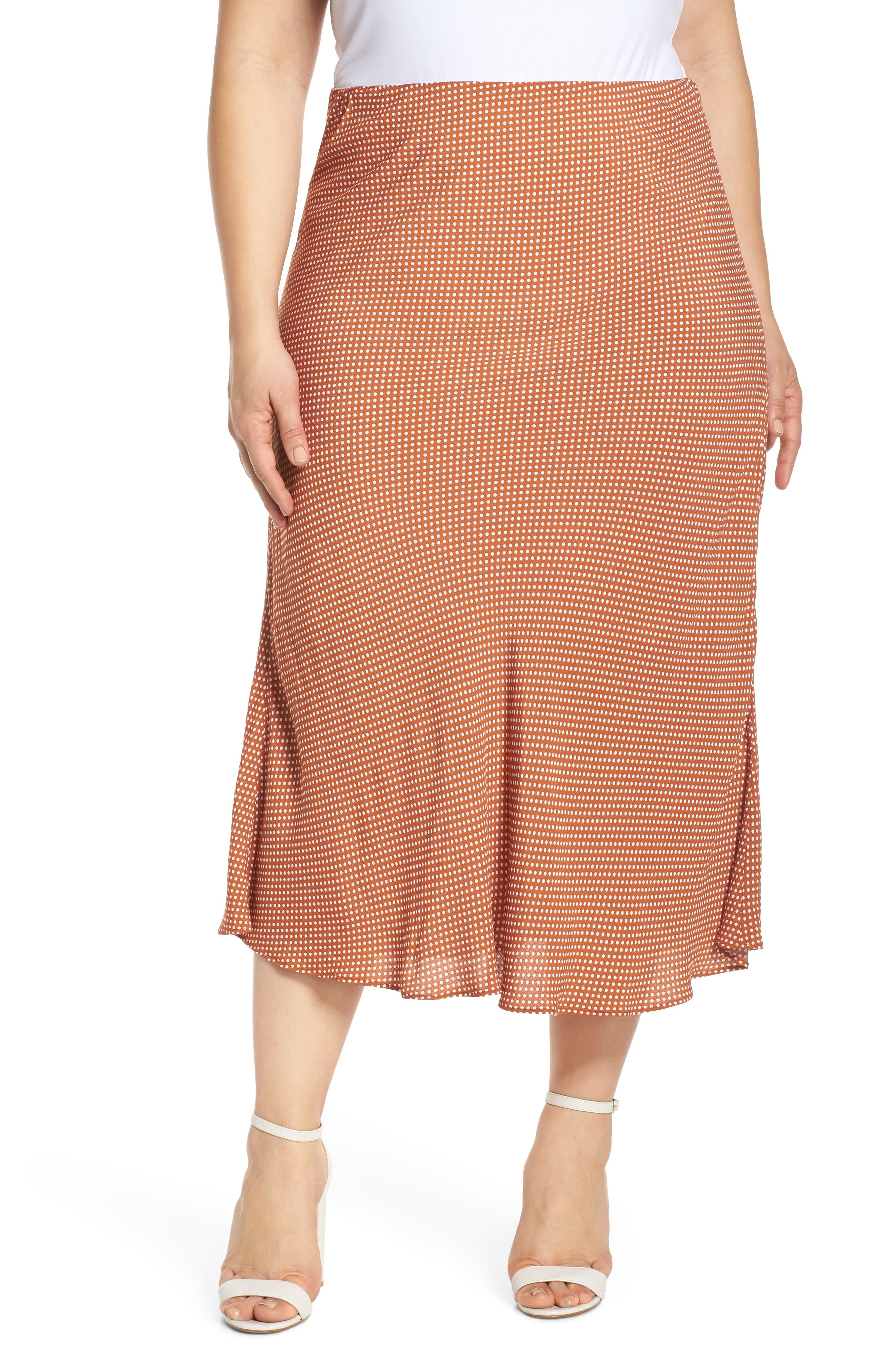 Plus Size Leith Bias Cut Midi Skirt, Brown