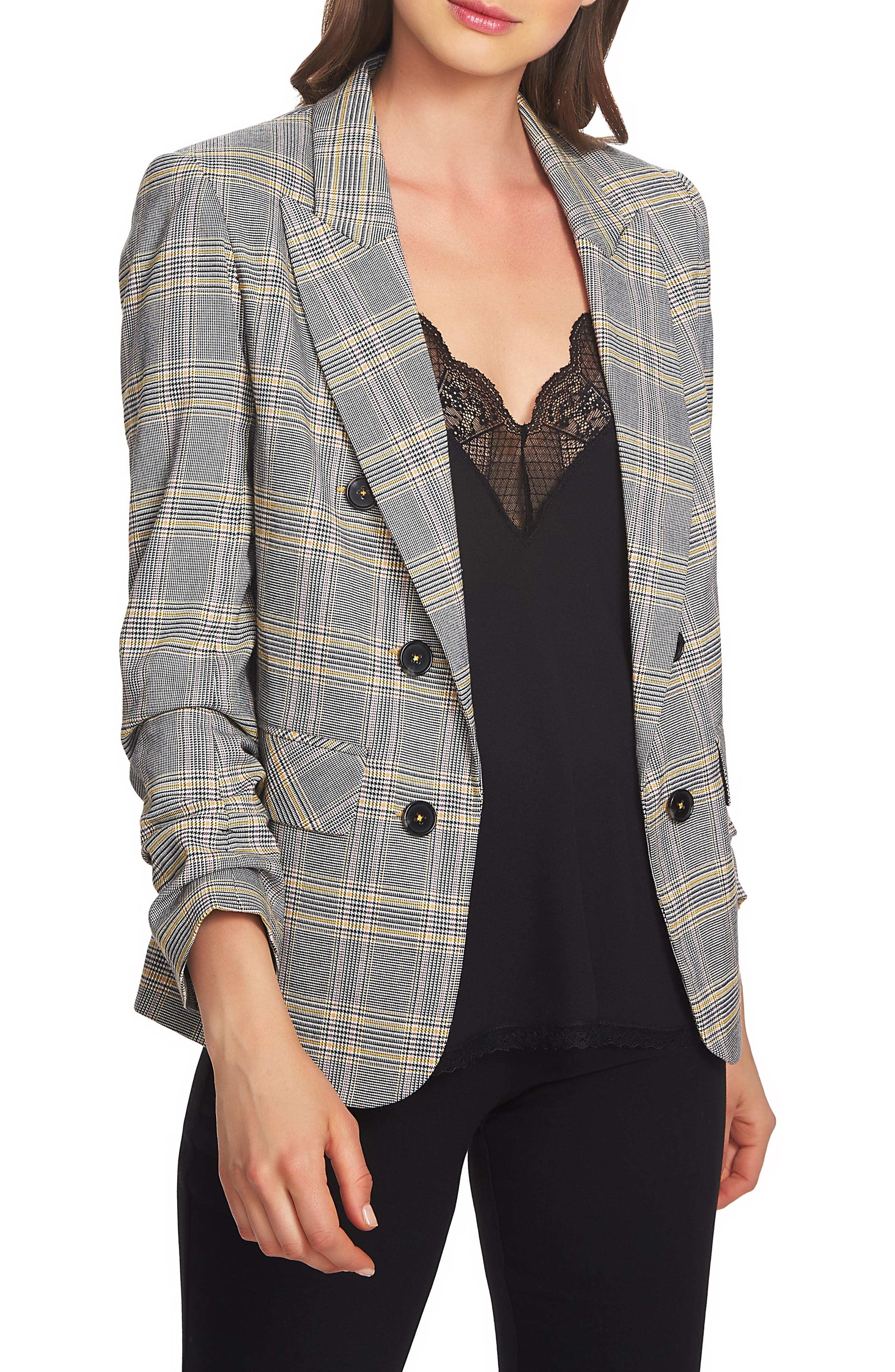 Menswear Plaid Ruched Sleeve Blazer | Nordstrom
