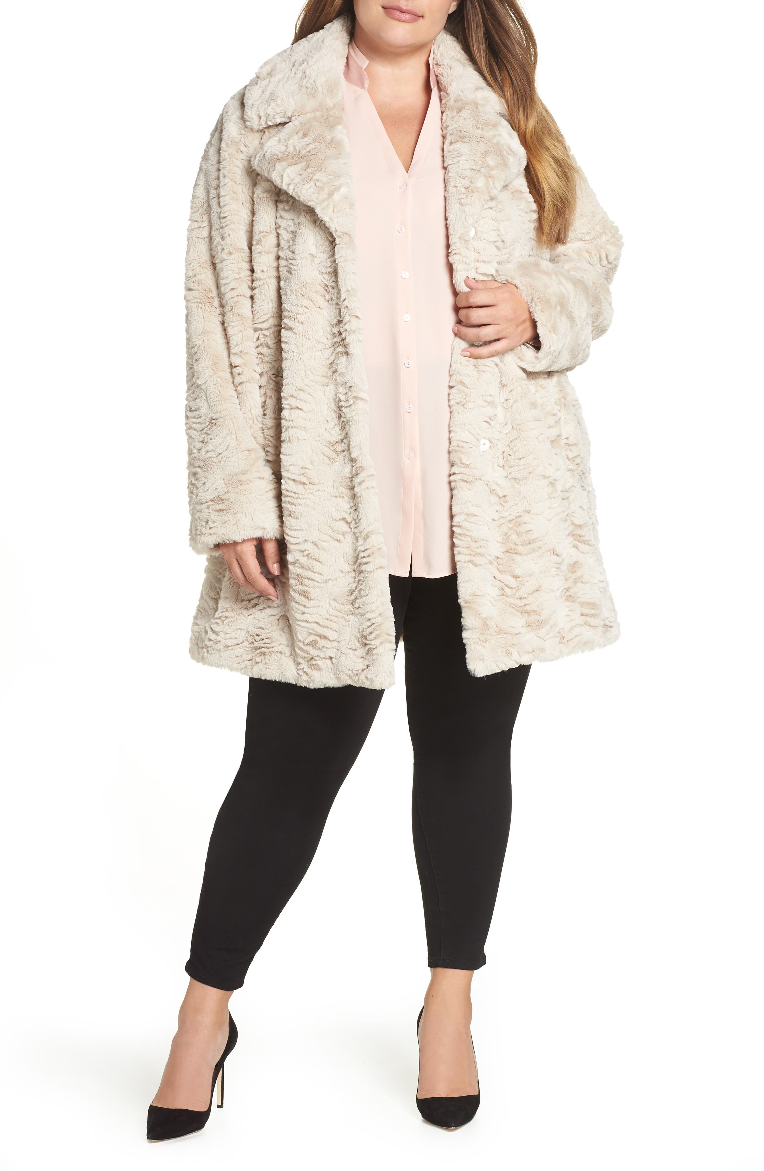 Plus Size Kenneth Cole New York Wubby Faux Fur Coat
