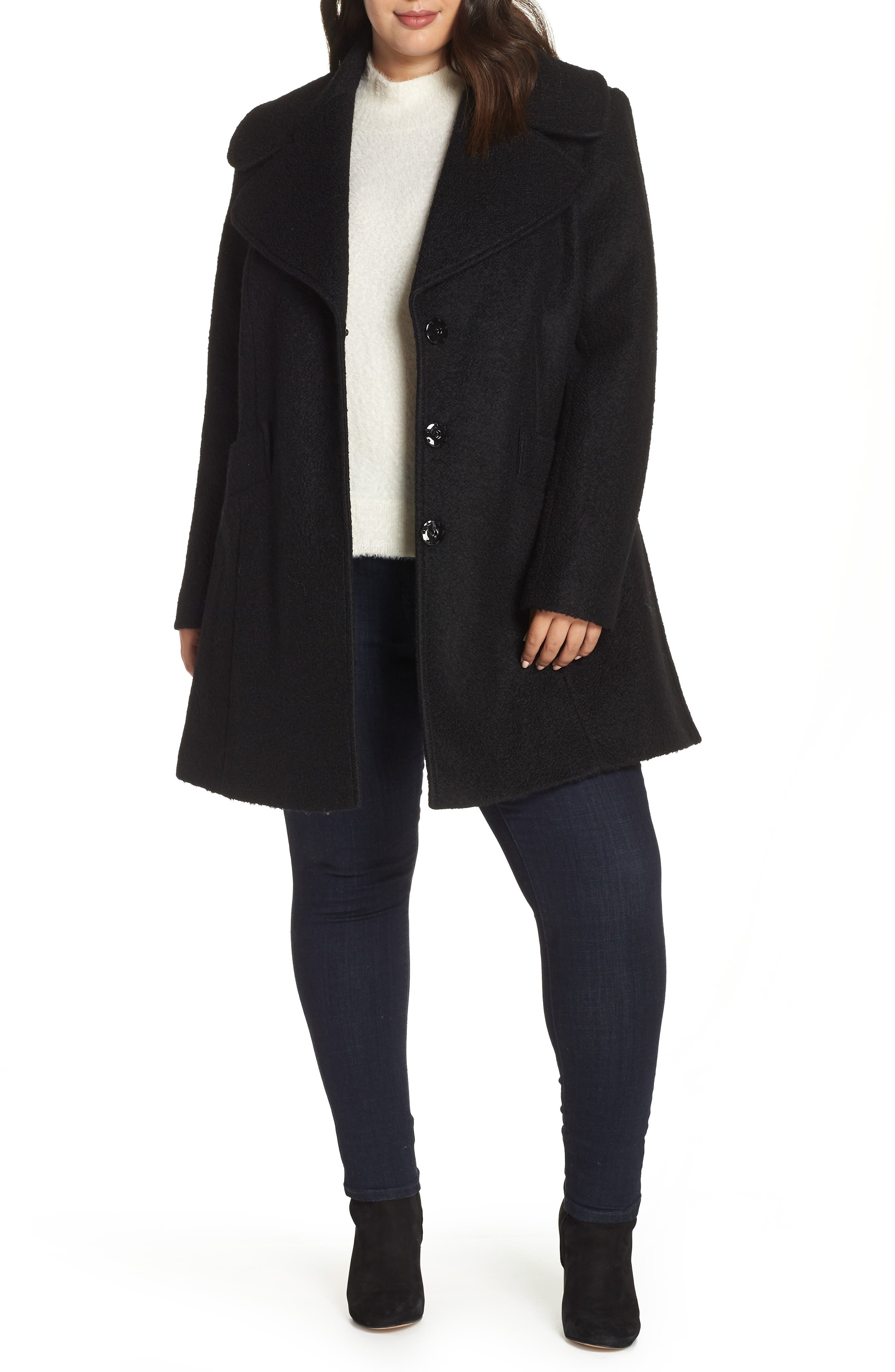 Plus Size Kensie Oversize Collar Coat, Black