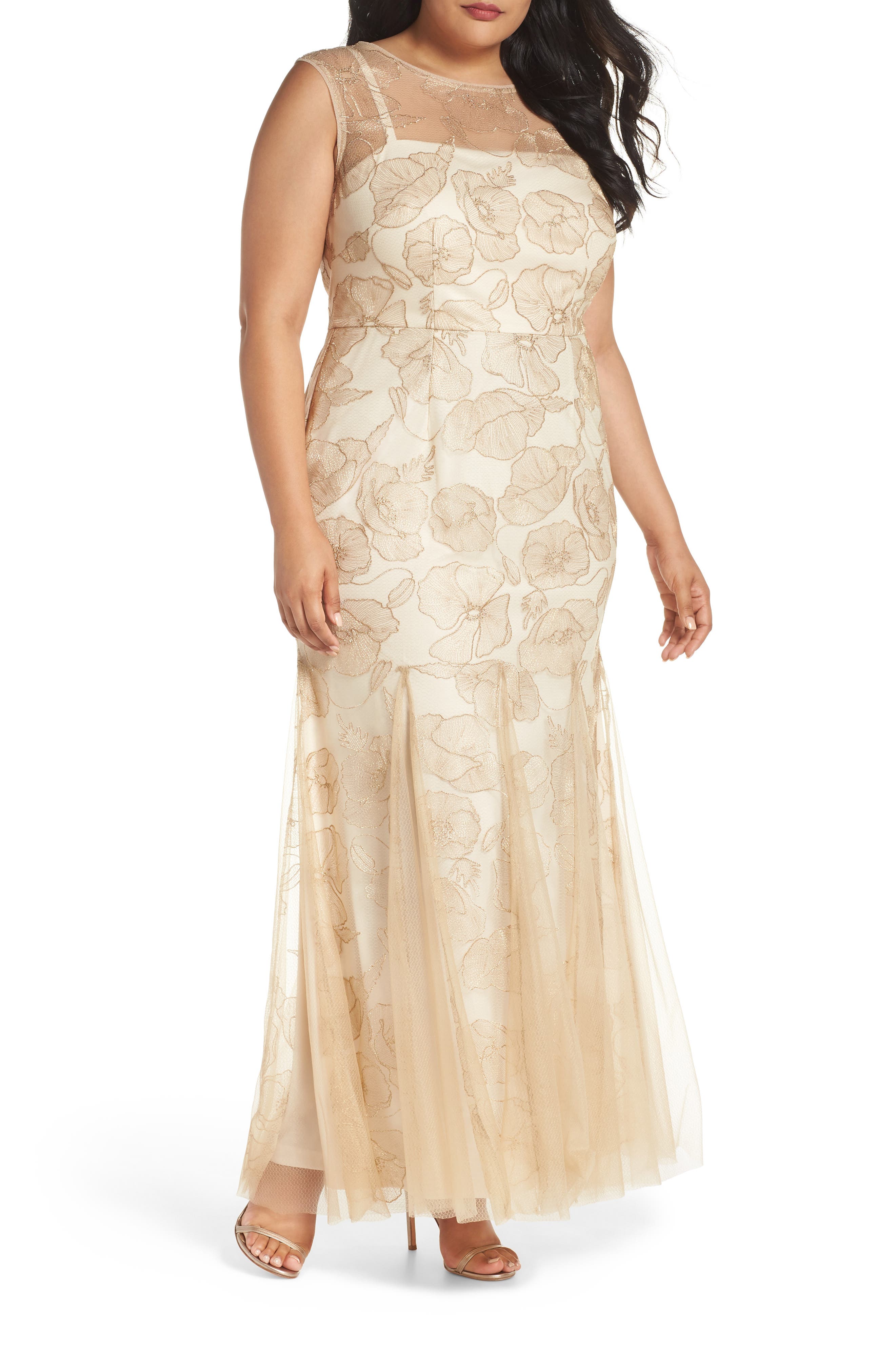 Plus Size Adrianna Papell Sleeveless Embroidered Gown, Metallic