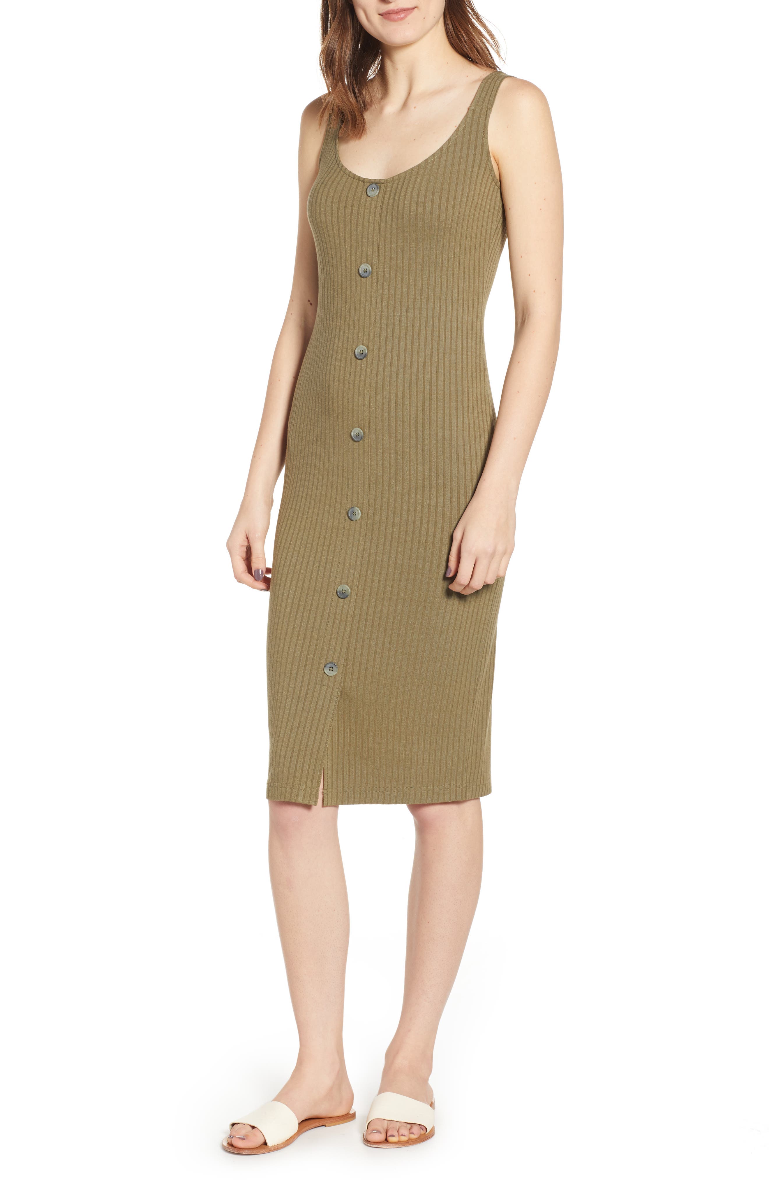 Bp. Button Front Dress, Green