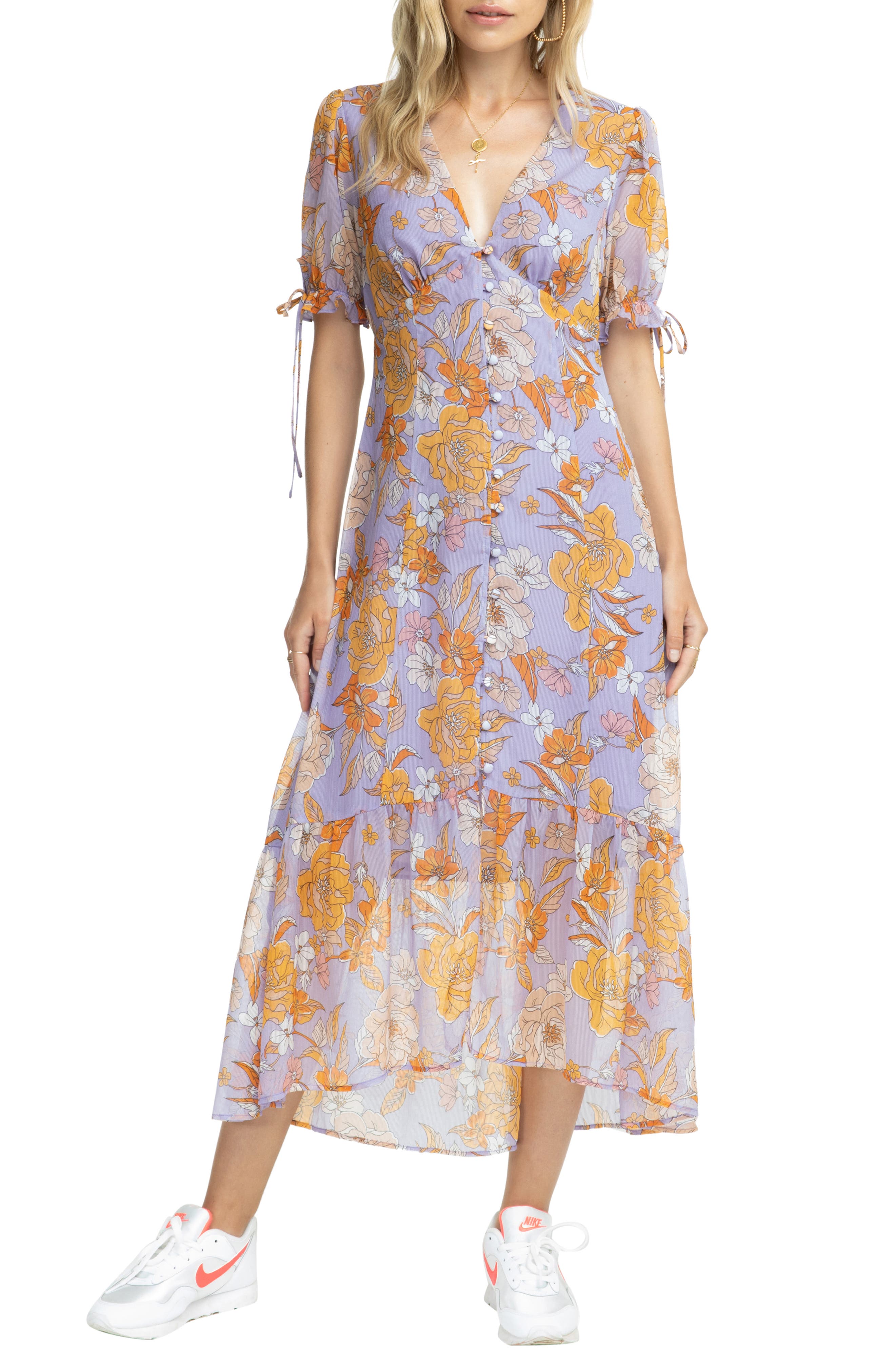 Astr The Label Chandler Floral Dress, Purple