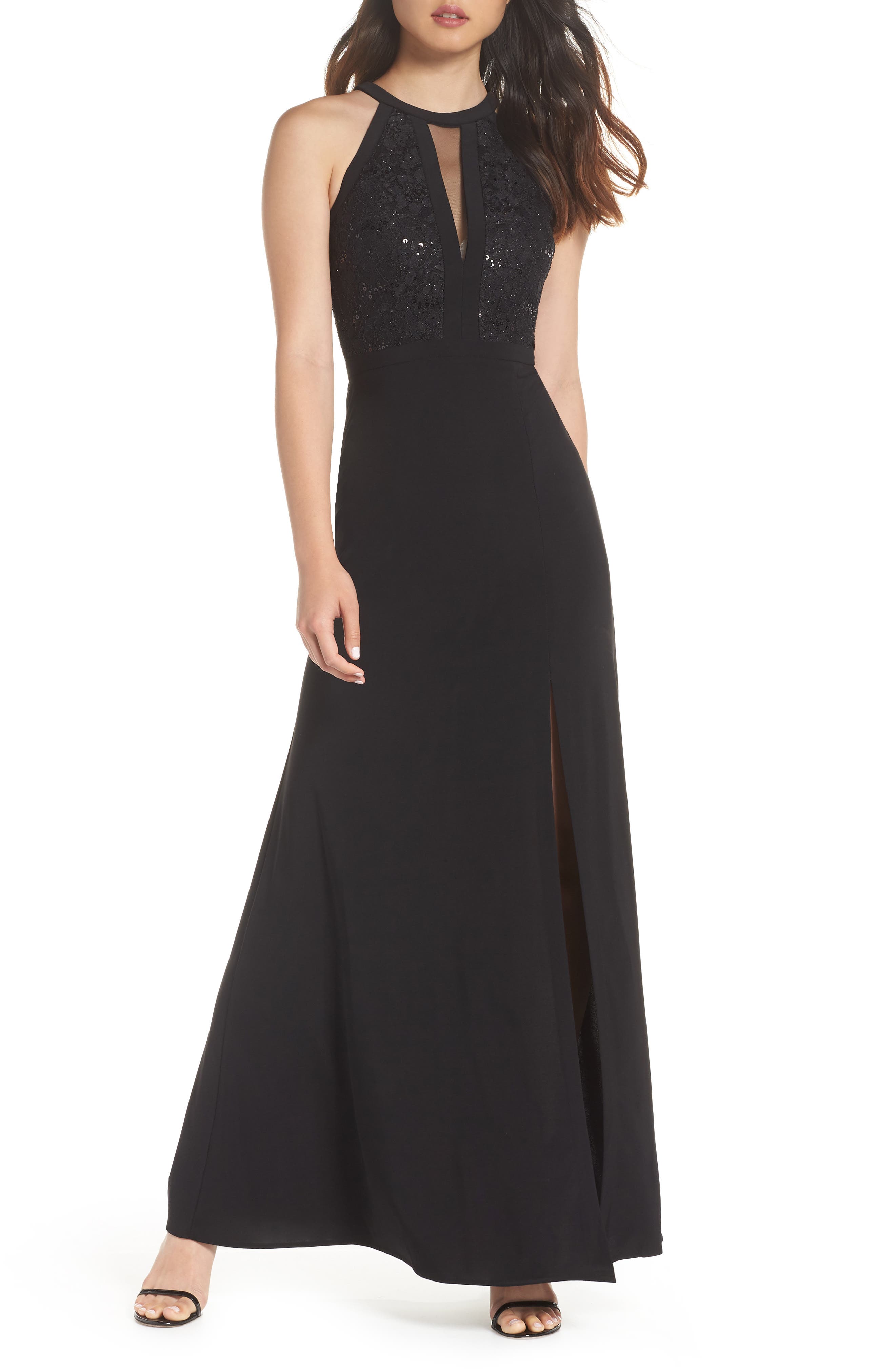 Morgan & Co. Lace & Jersey Gown, /4 - Black