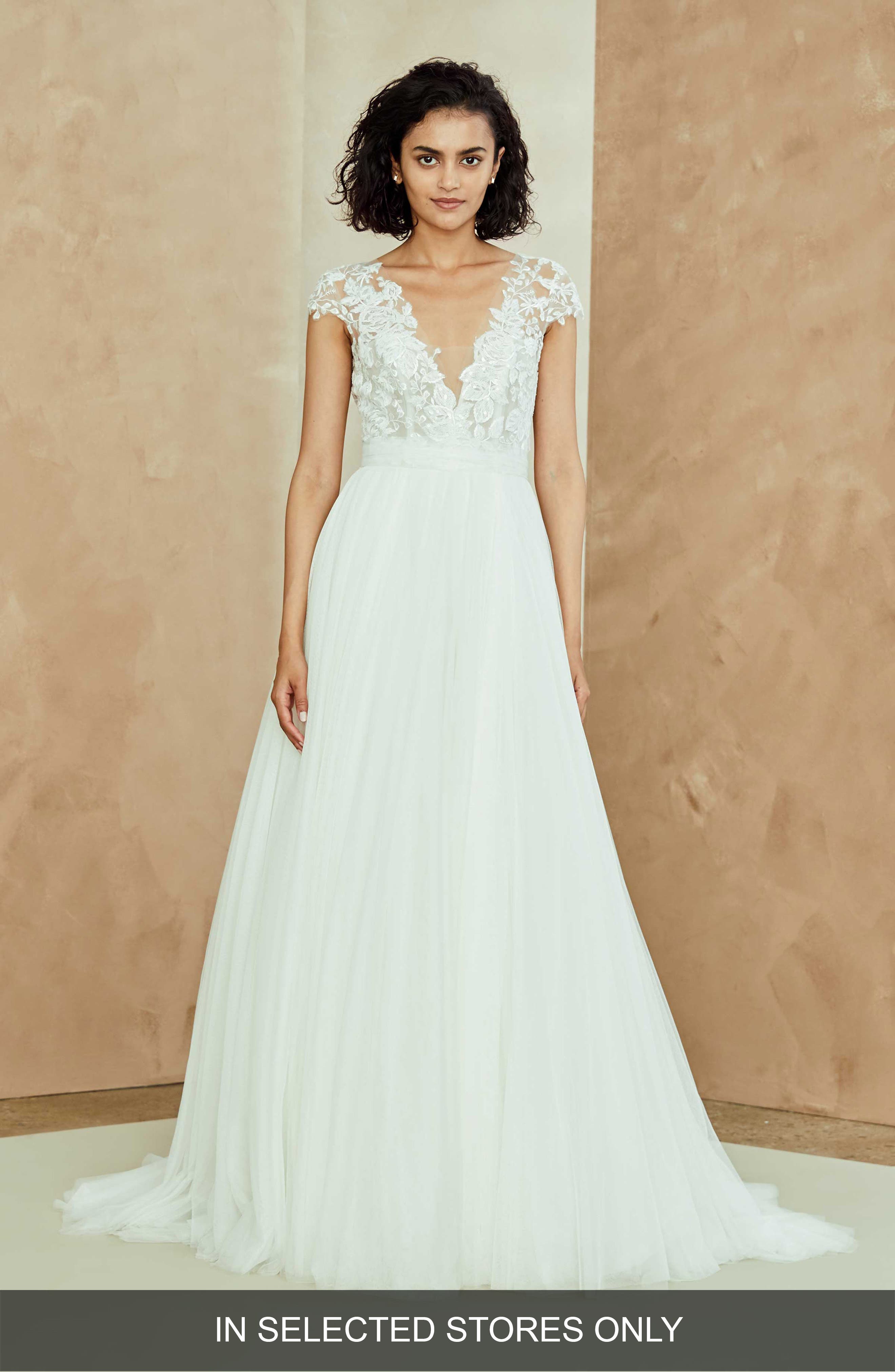 Nouvelle Amsale Danielle Embroidered Tulle A-Line Gown, Size - White