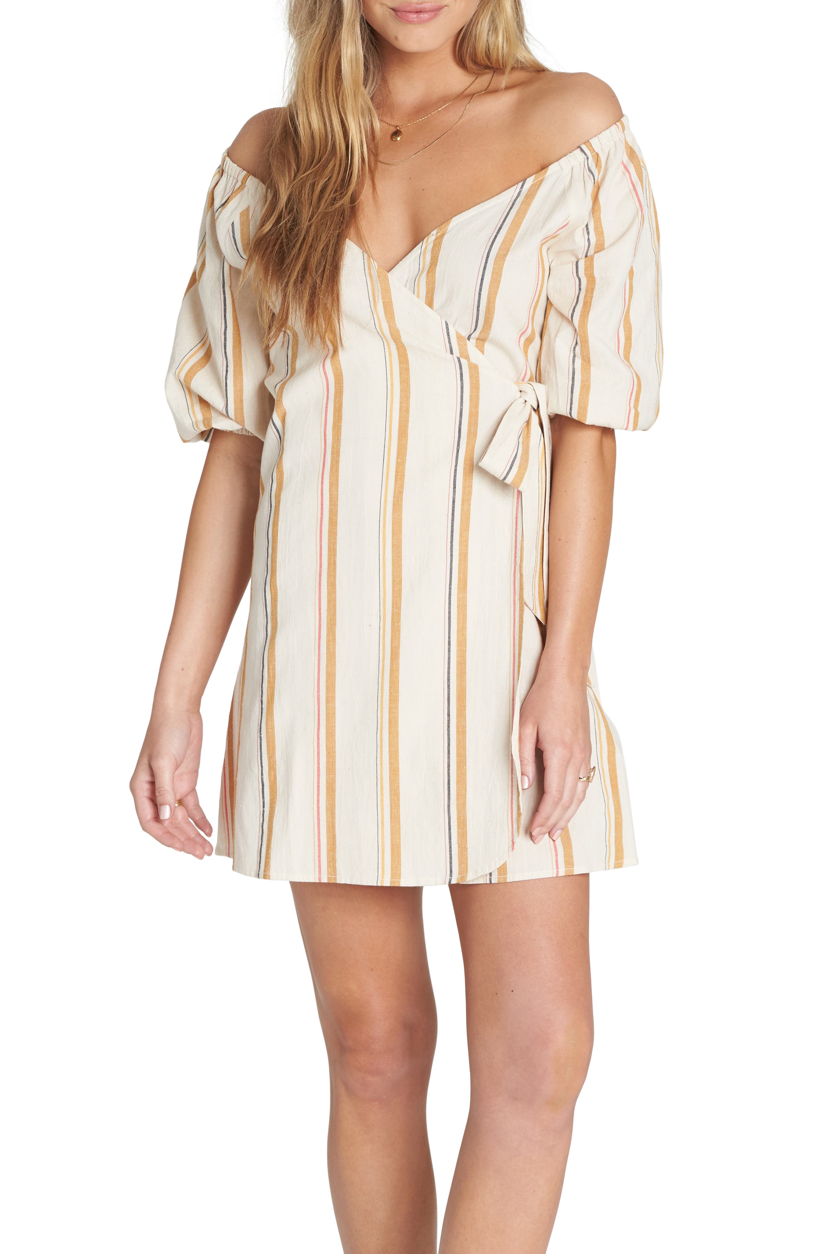 Billabong Best Dressed Stripe Wrap Dress, Ivory
