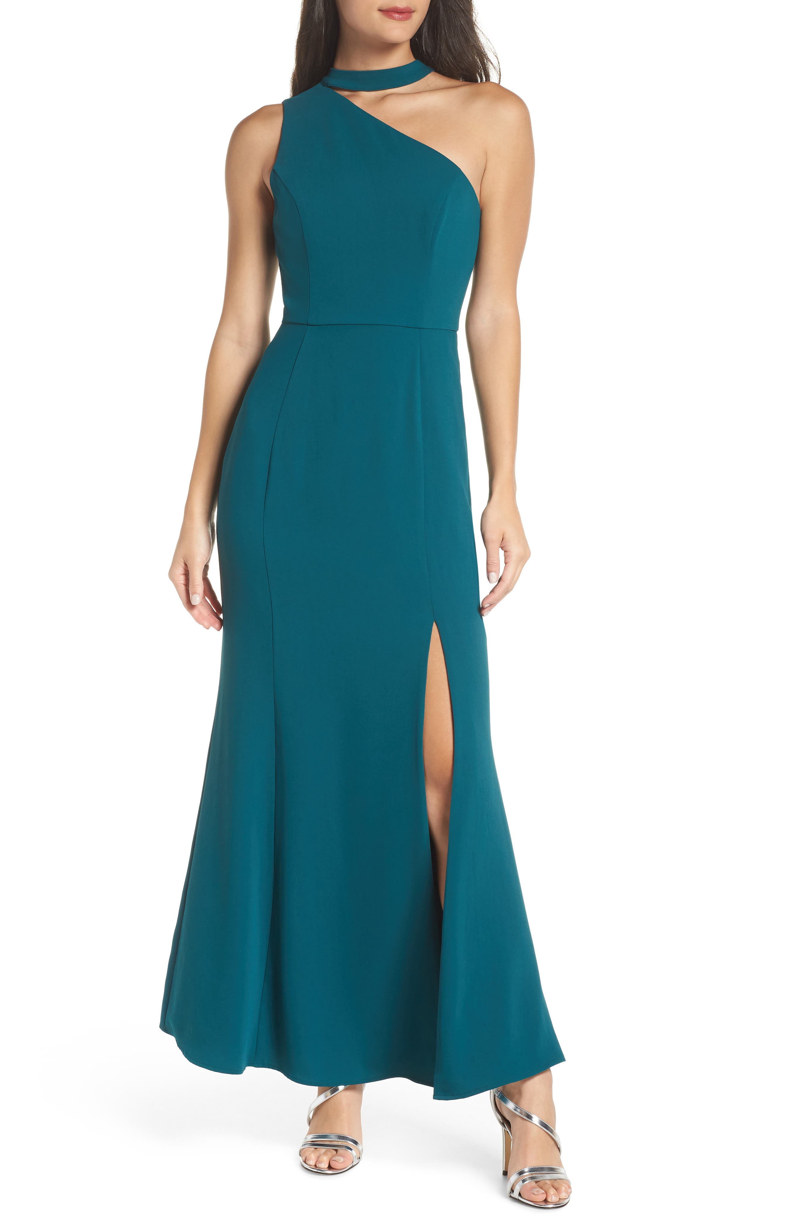 Harlyn One-Shoulder Choker Collar Gown