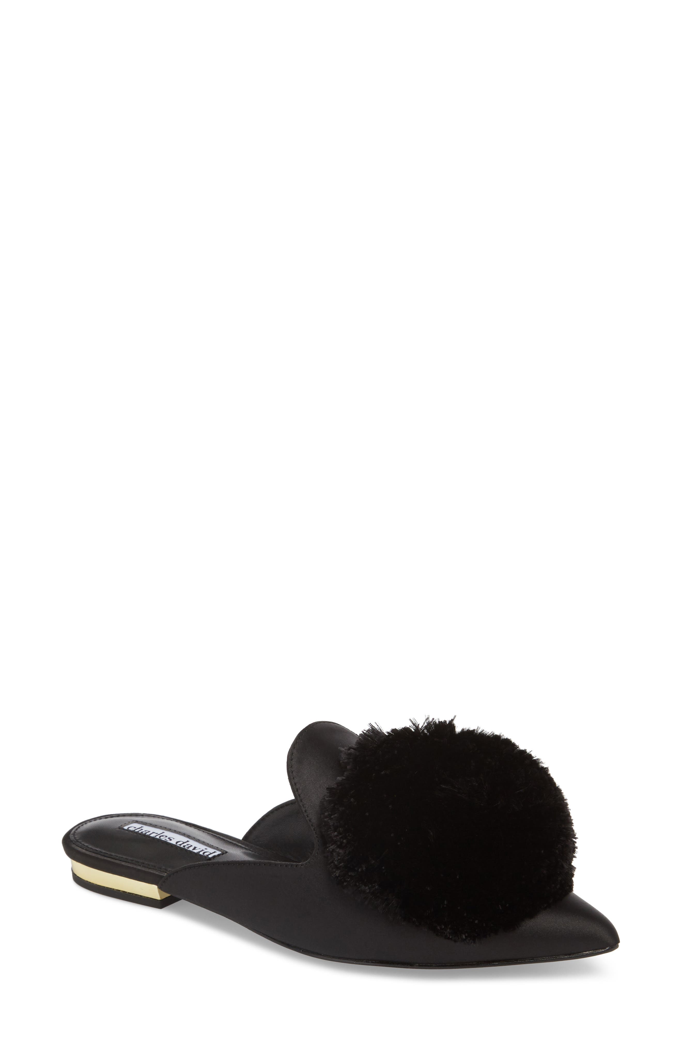Charles David Wella Pompom Loafer Mule, Black