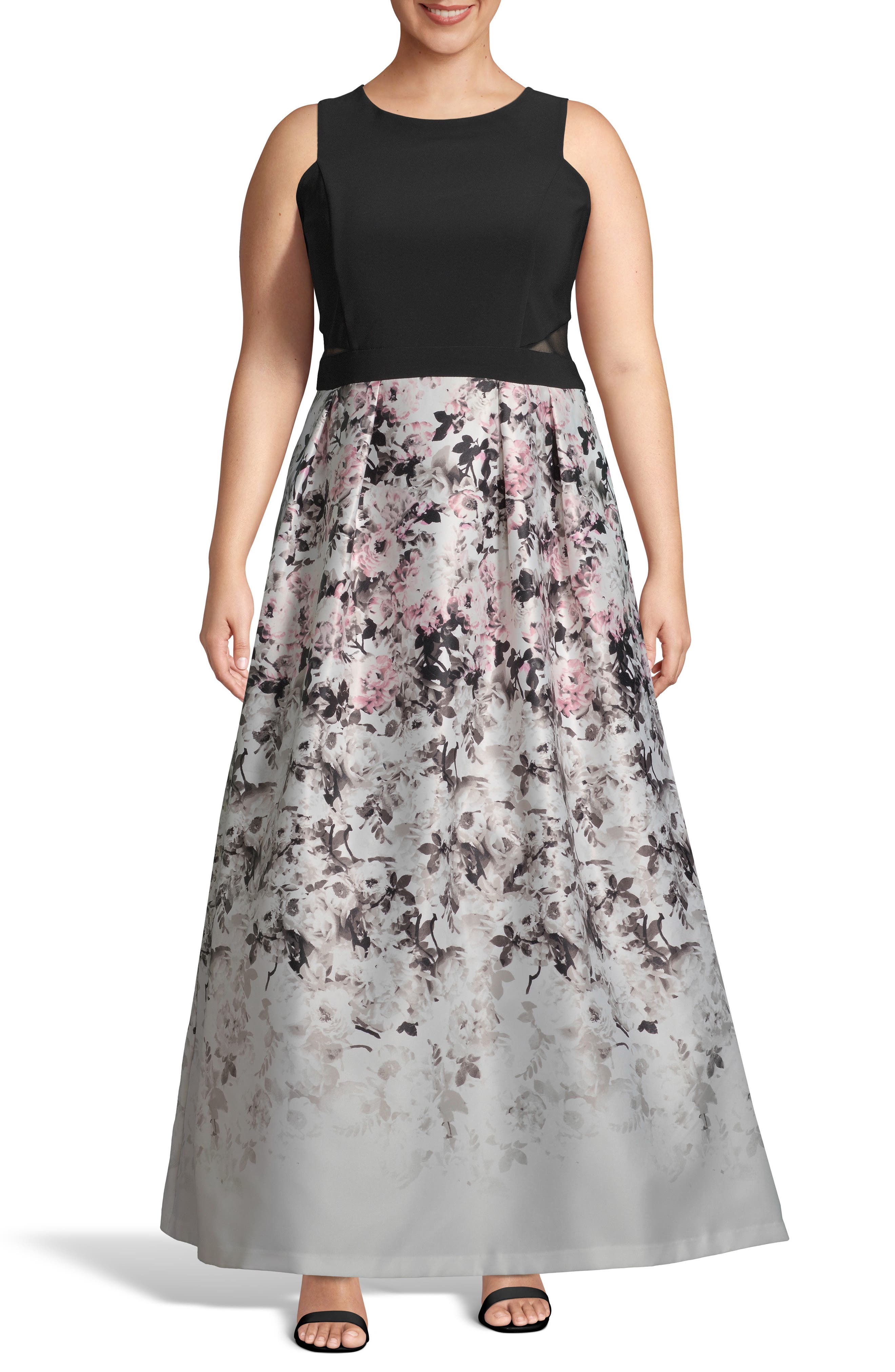 Plus Size Xscape Floral Print Skirt Gown, Pink