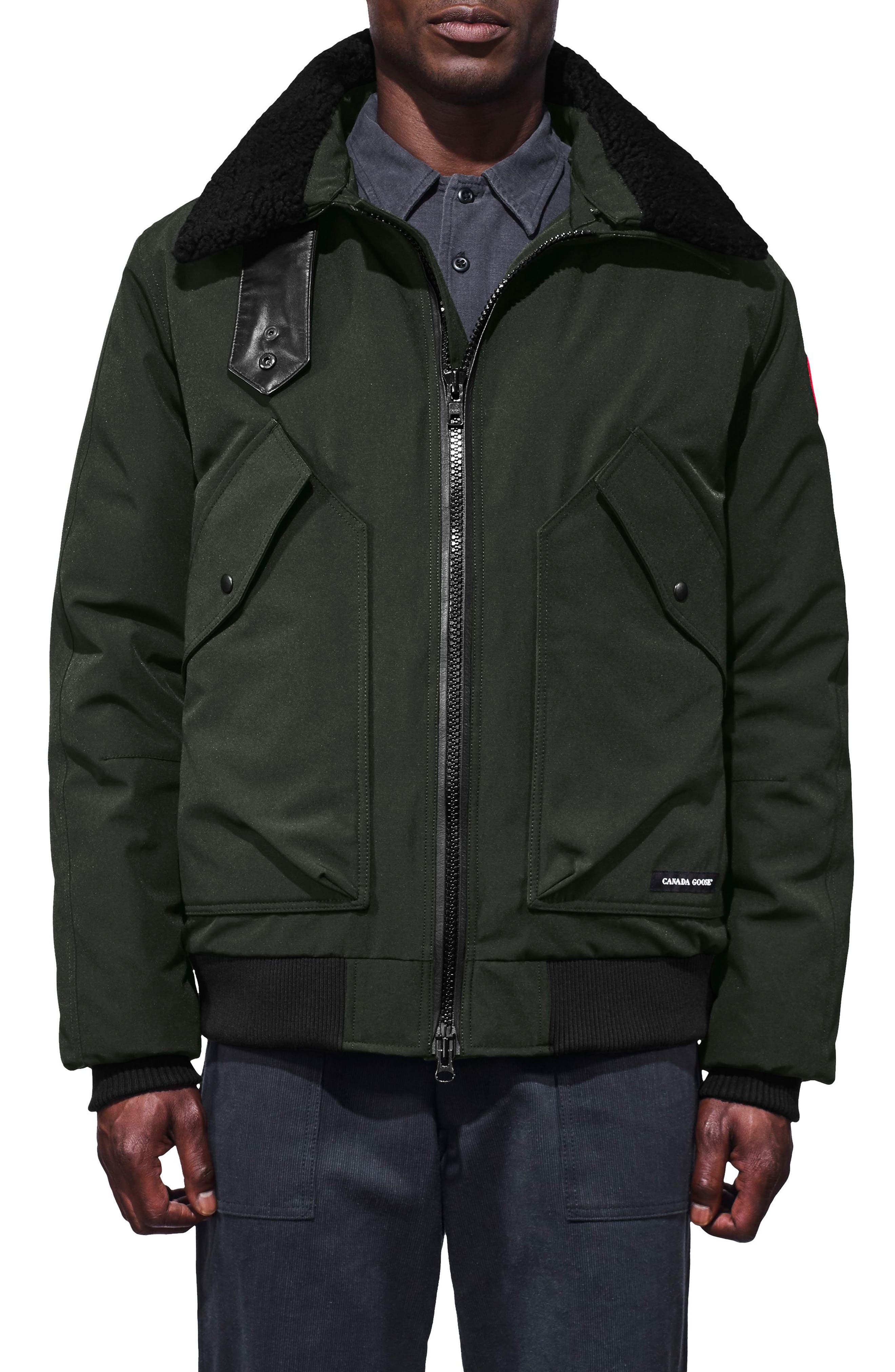 Canada Goose Bromley Slim Fit Down Bomber Jacket With Genuine Shearling Collar, Grey