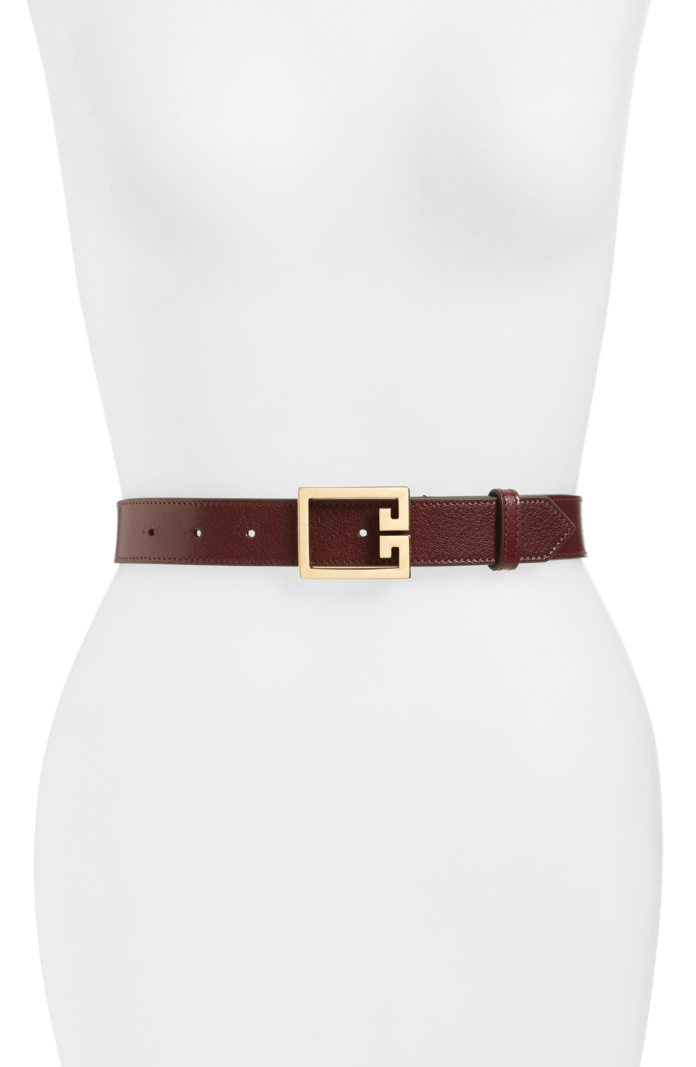 Givenchy 2G Buckle Leather Belt, Aubergine/ Gold