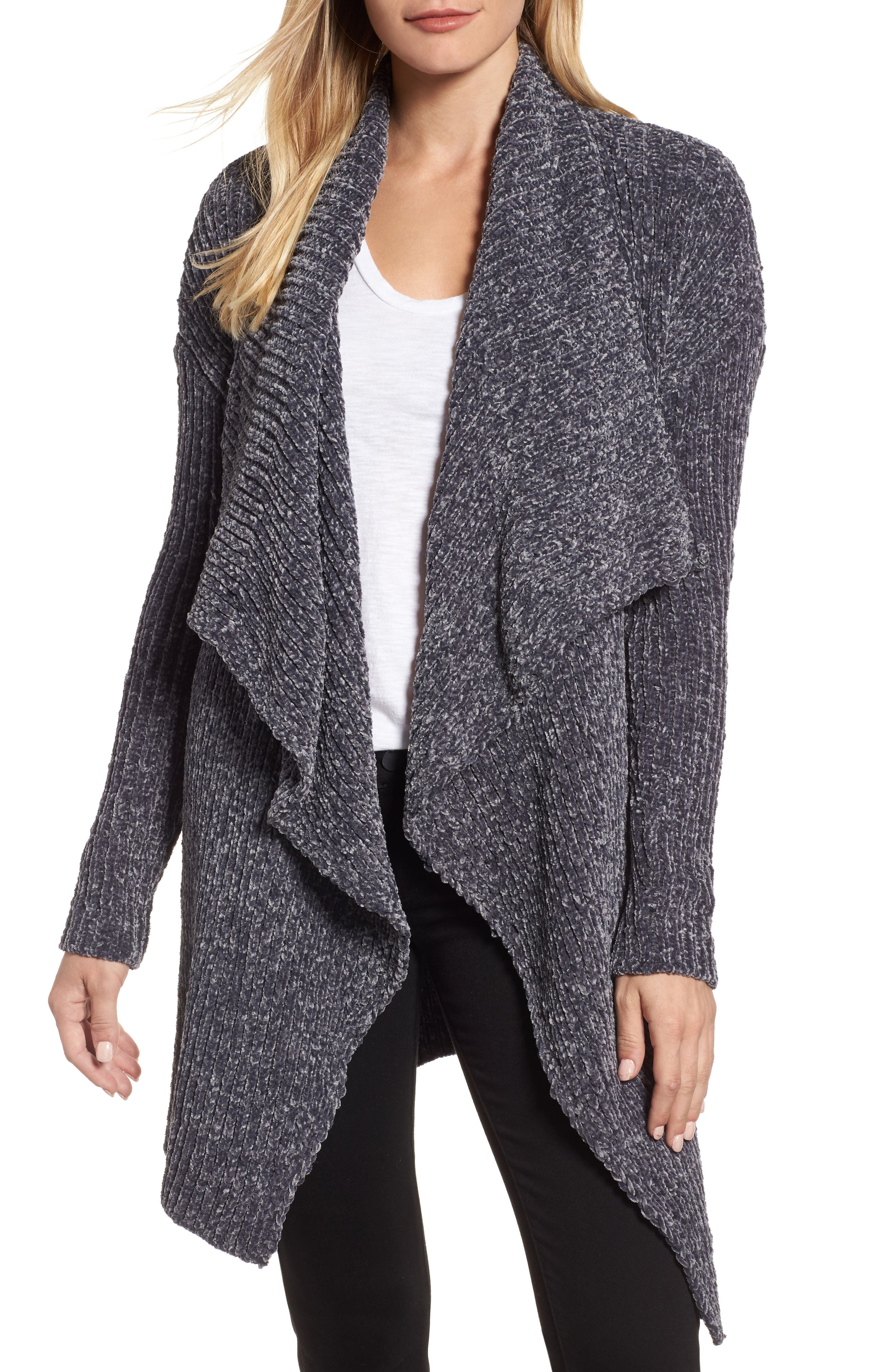 Caslon Long Sleeve Chenille Cardigan, Grey