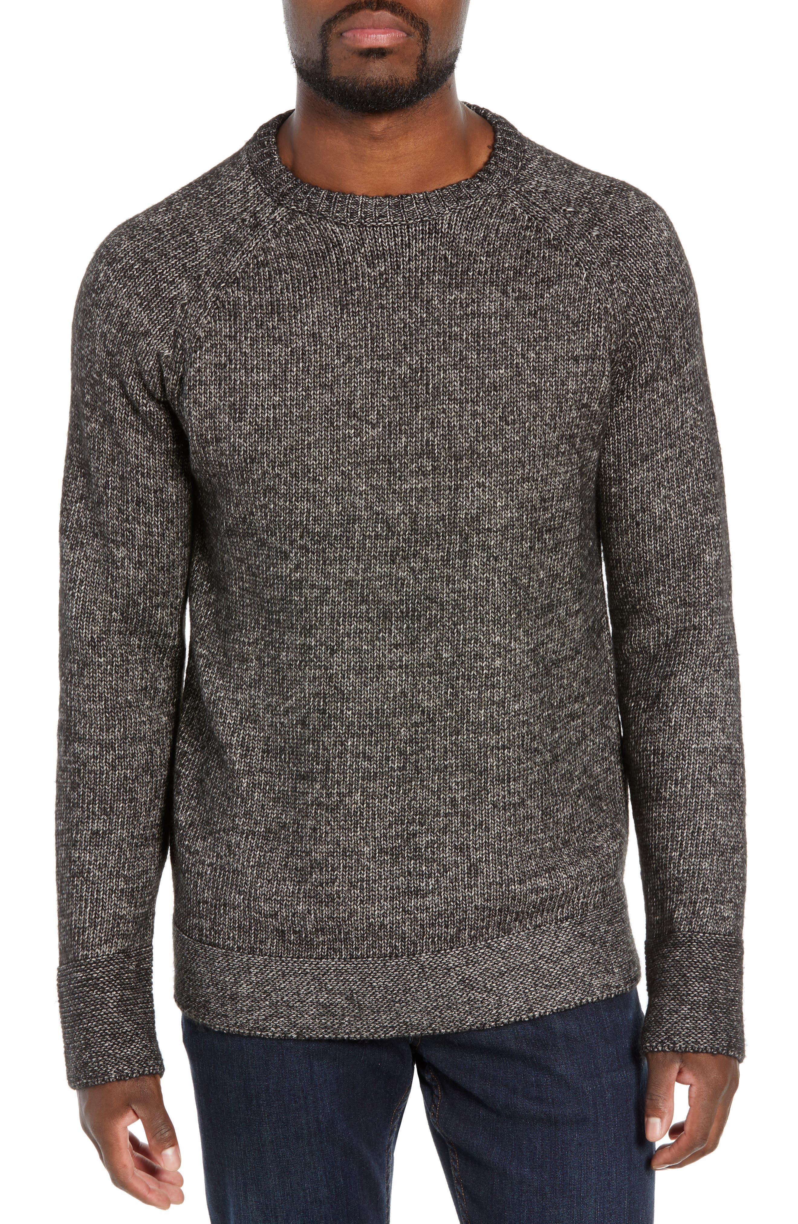 Schott Nyc Multi Yarn Crewneck Raglan Sweater, Black