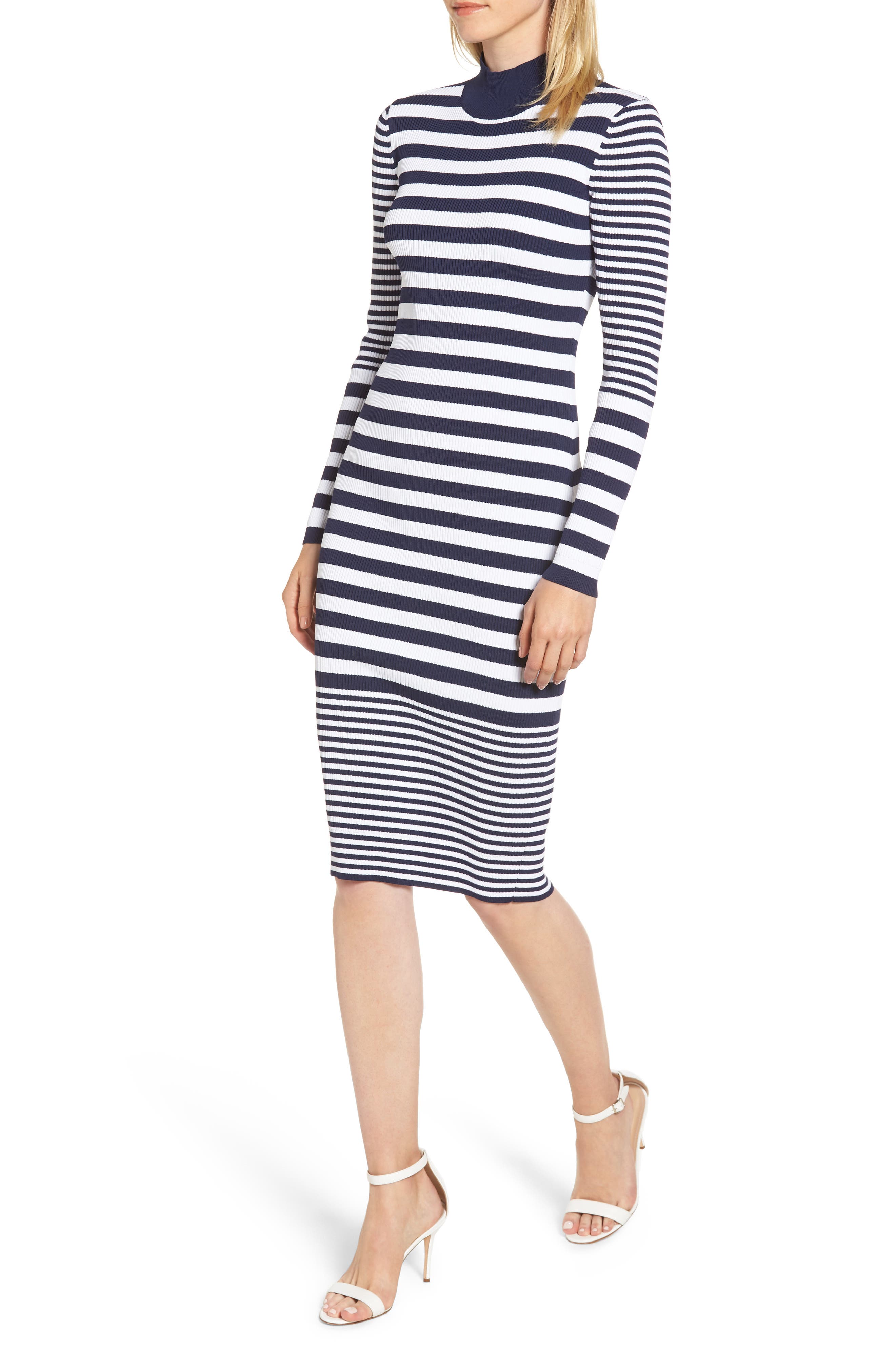 Michael Michael Kors Ribbed Mock Neck Midi Dress, Blue