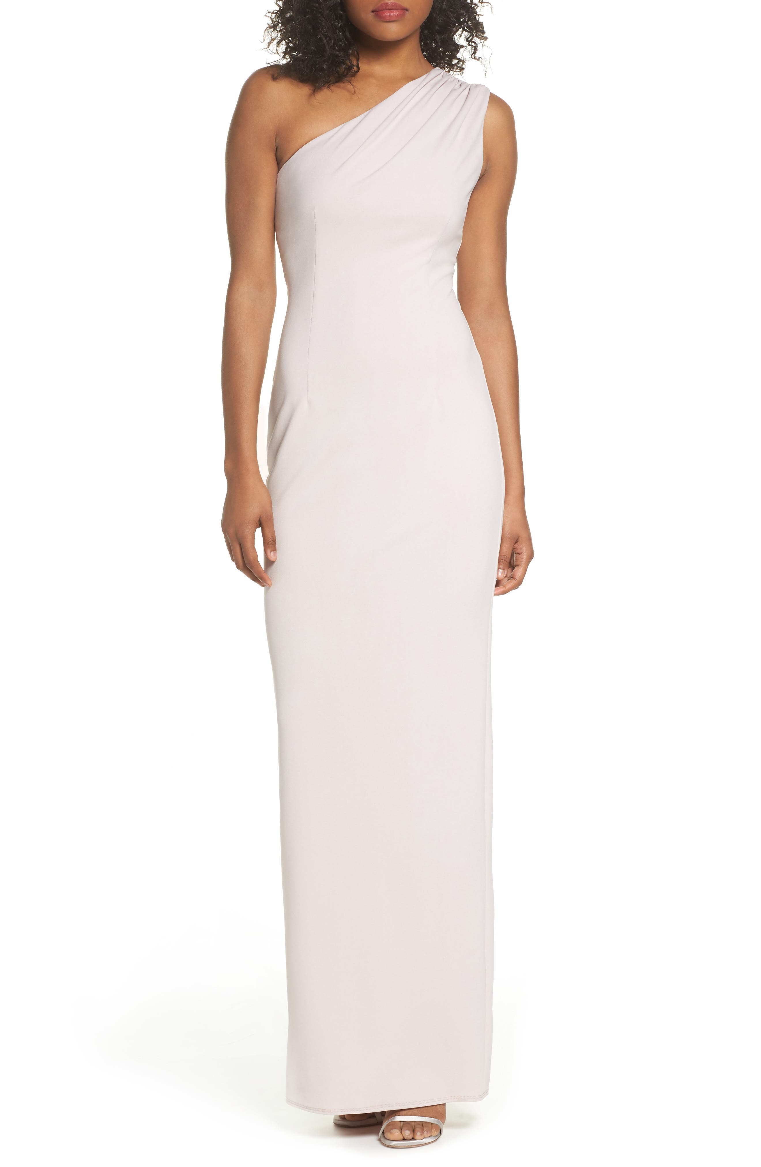Katie May Angelina One-Shoulder Crepe Column Gown