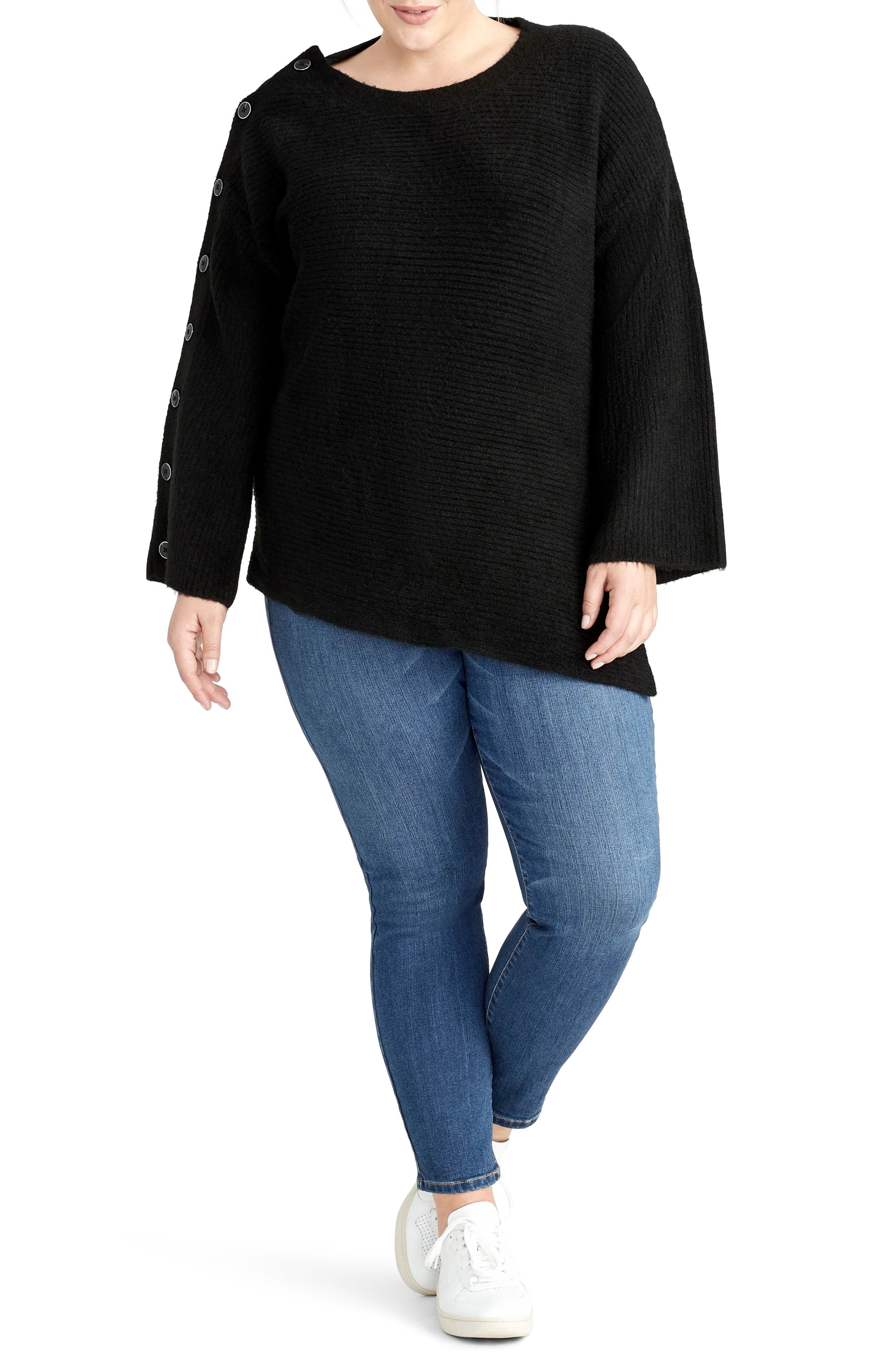 Plus Size Rachel Rachel Roy Adley Button Sleeve Sweater, Black