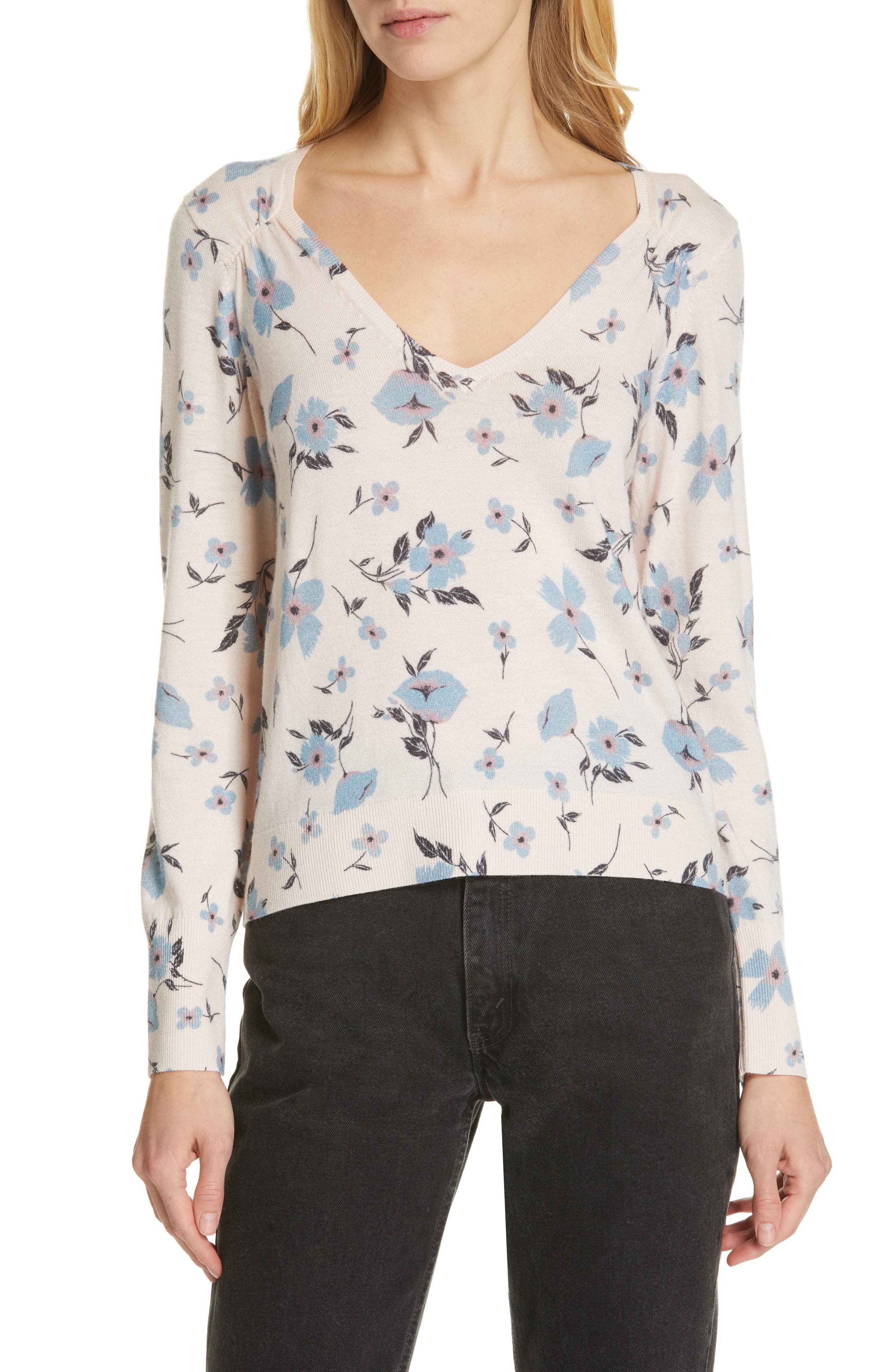 Rebecca Taylor Daniella Wool & Cashmere V-Neck Sweater, Ivory