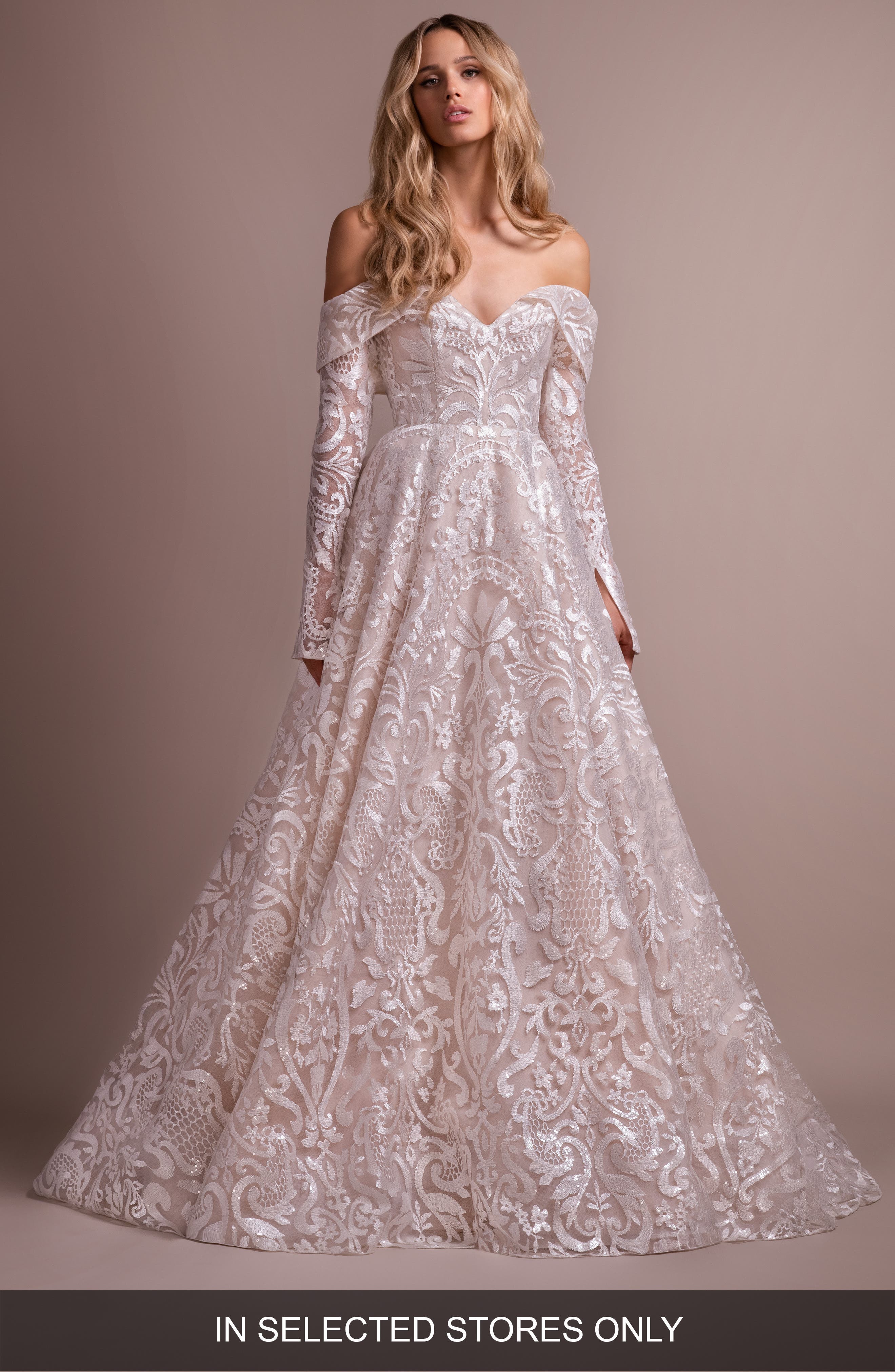 Hayley Paige Marsden Lace Off The Shoulder Wedding Dress, Size IN STORE ONLY - Ivory