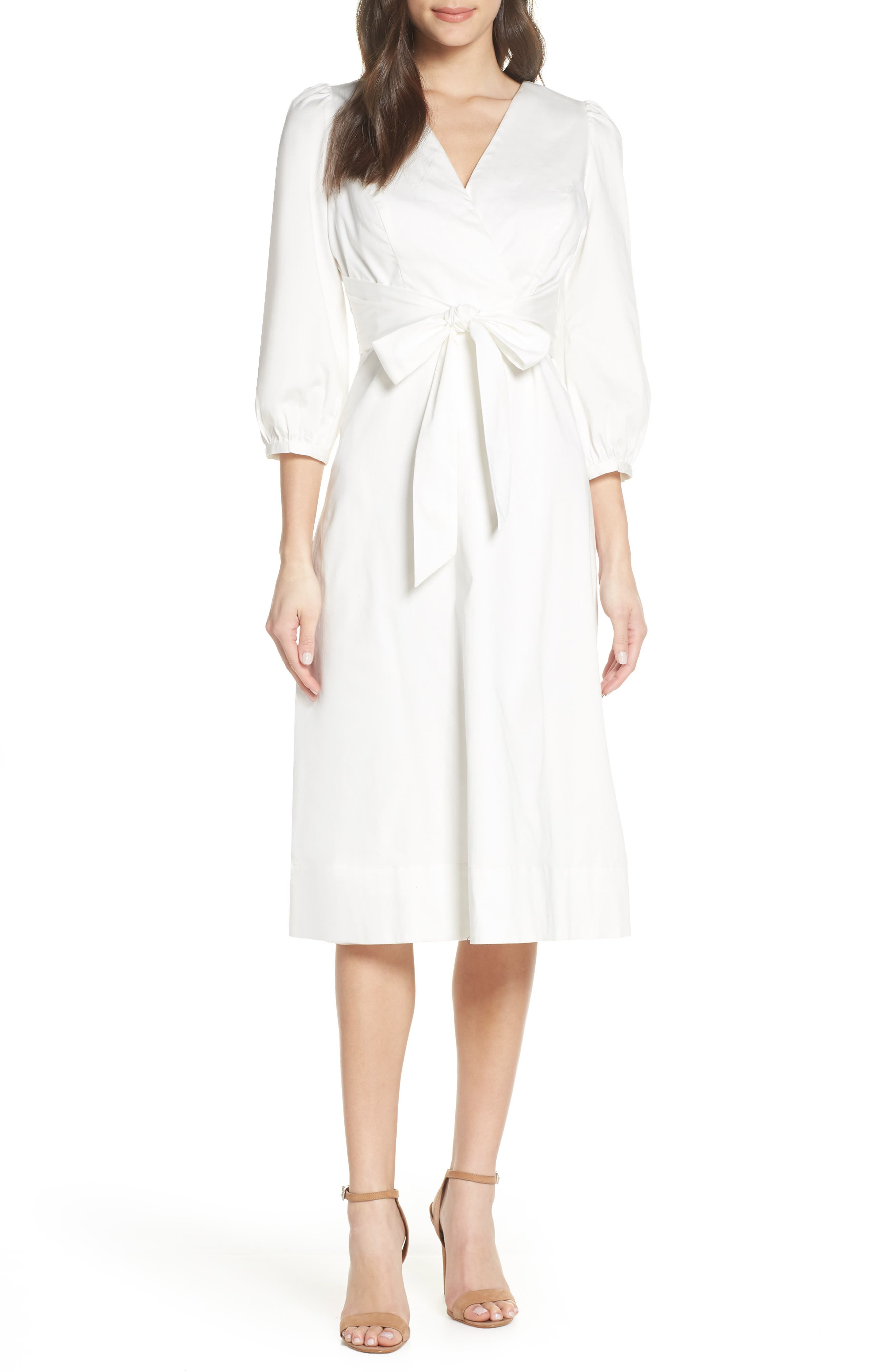 Chelsea28 Knot Waist Poplin Midi Dress, White