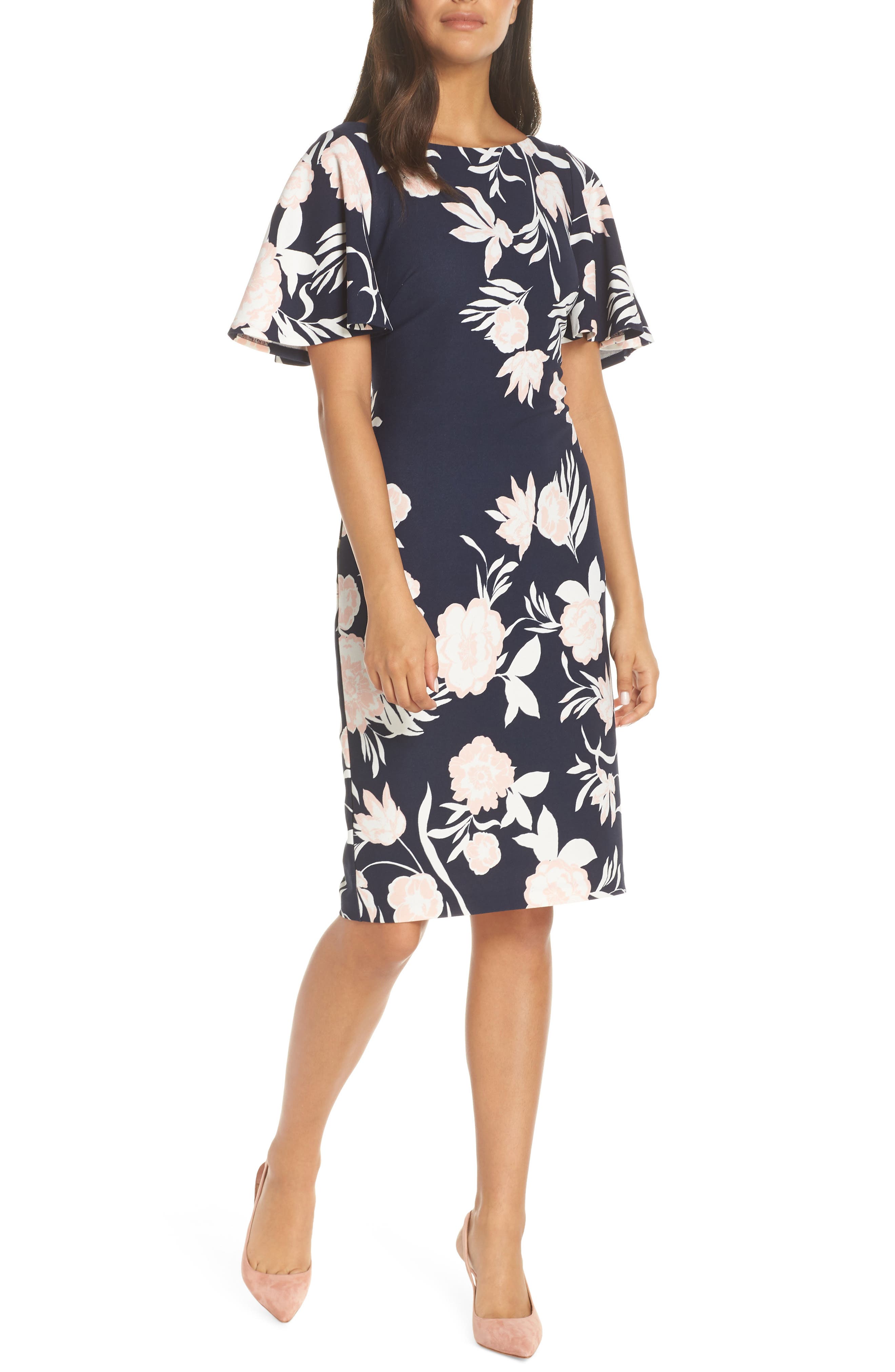 Eliza J Flounce Sheath Dress, Blue
