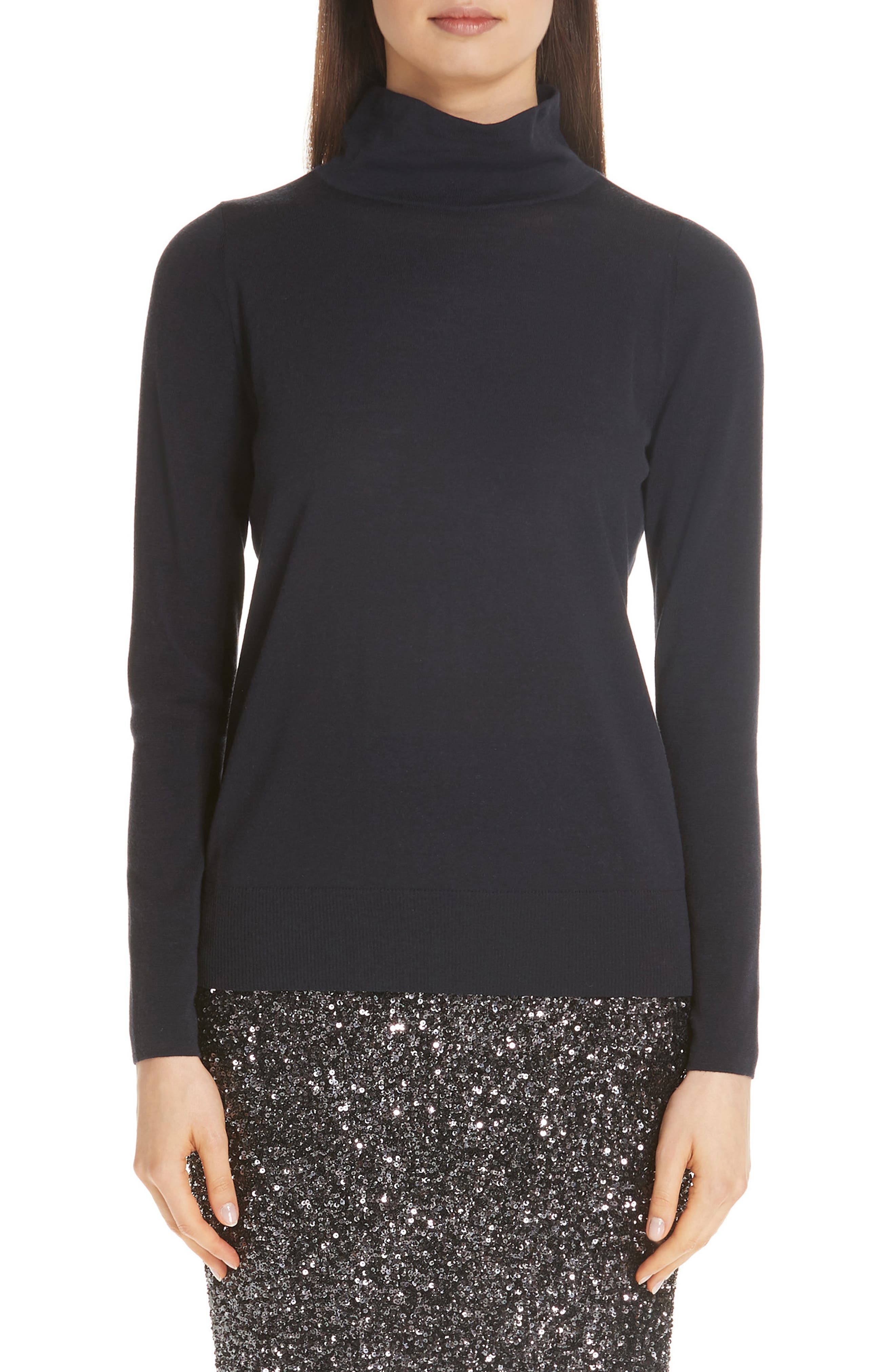 Lafayette 148 New York Merino Wool Modern Turtleneck Sweater, Blue
