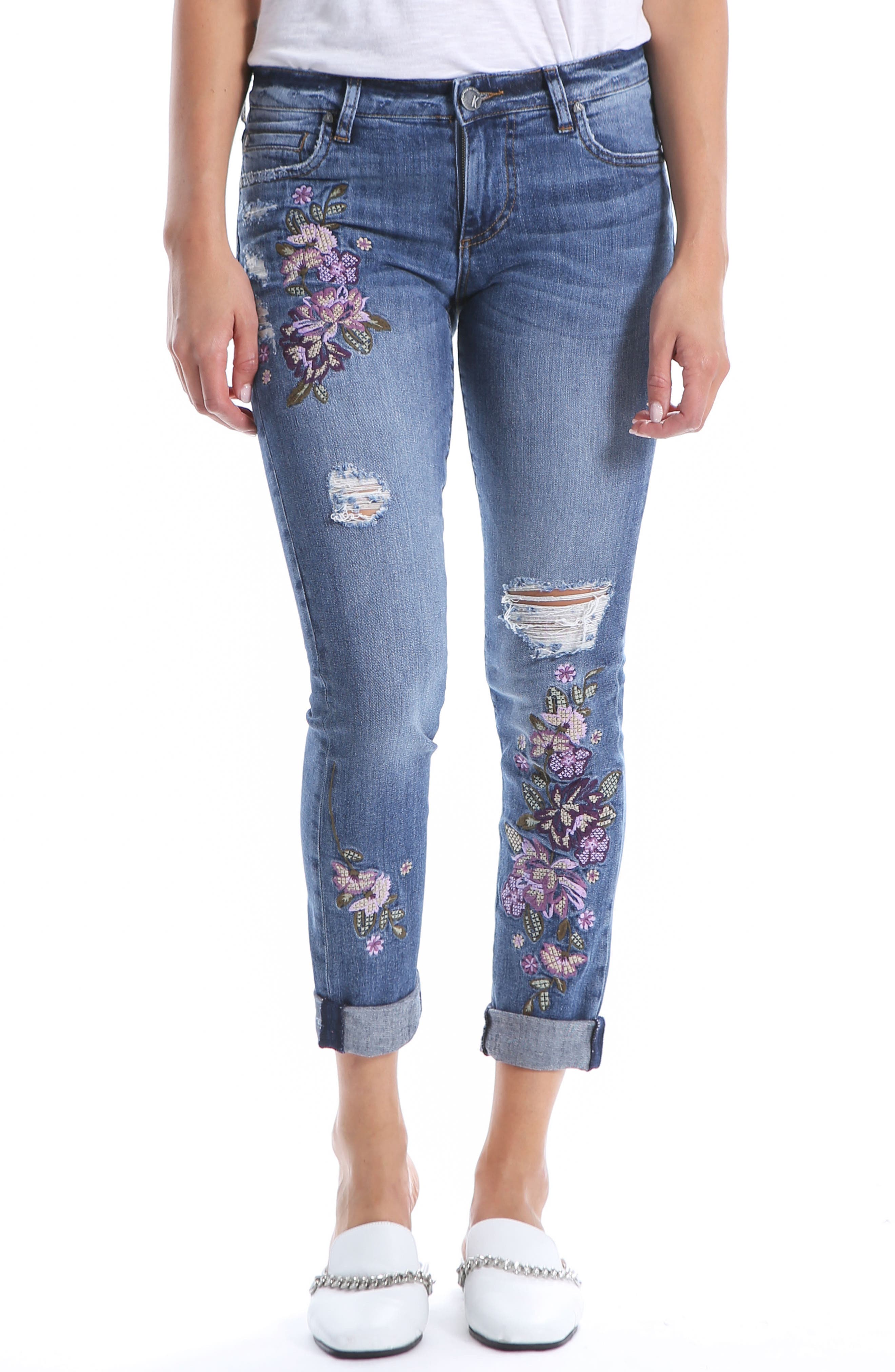 Kut From The Kloth Catherine Floral Boyfriend Jeans, Blue