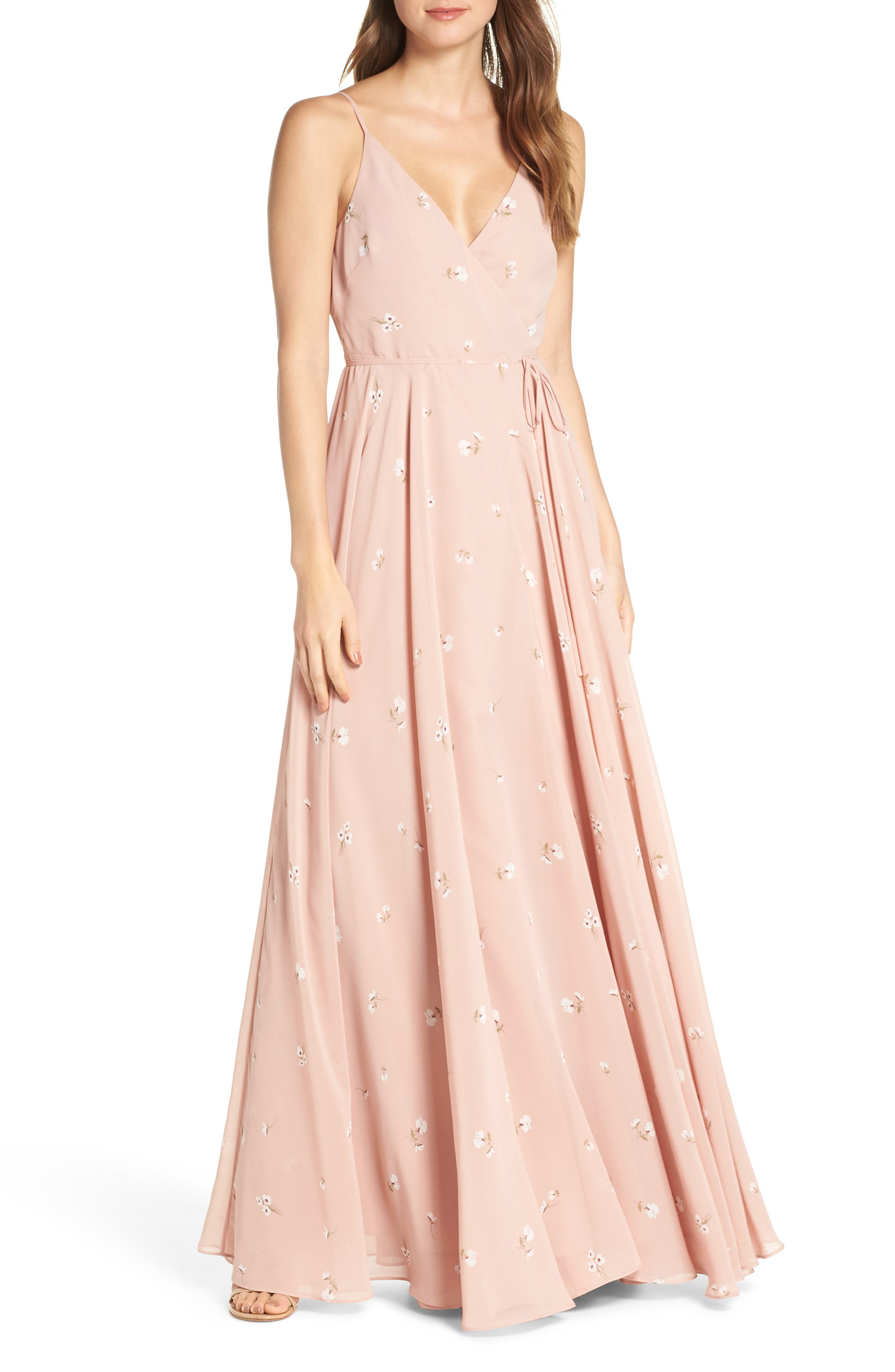 Jenny Yoo James Sleeveless Wrap Chiffon Evening Dress, Red