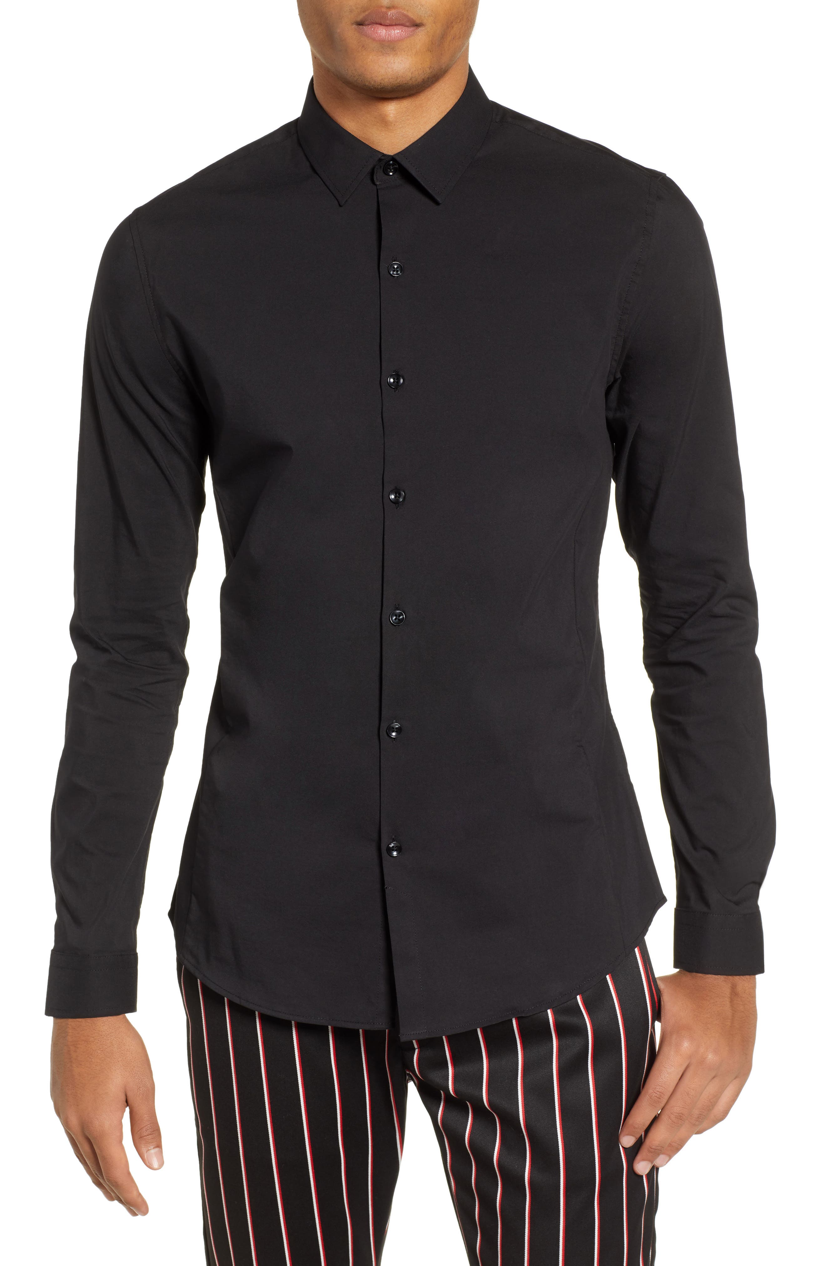 Topman Stretch Woven Shirt, Black