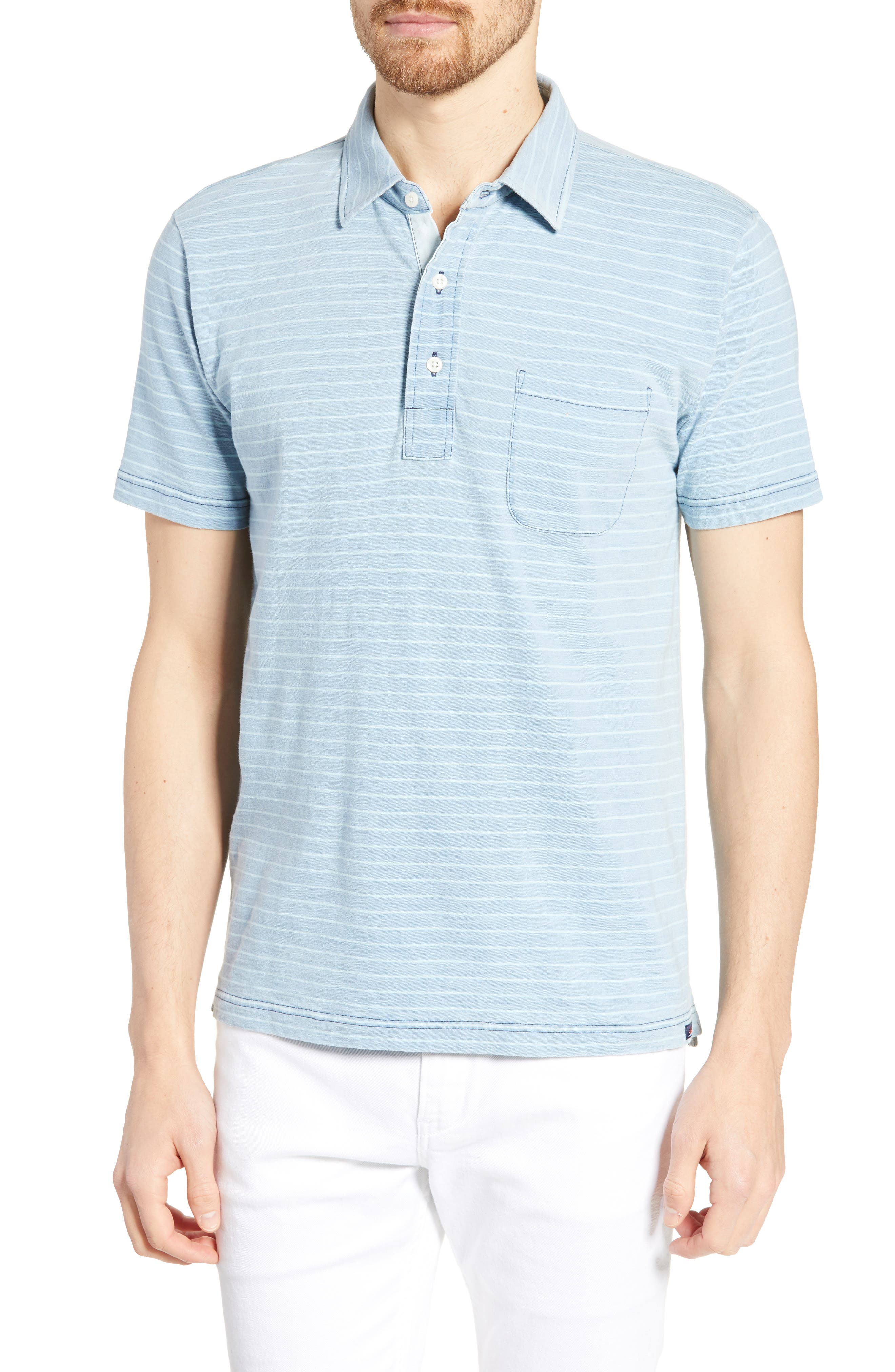 Faherty Stripe Polo, Blue