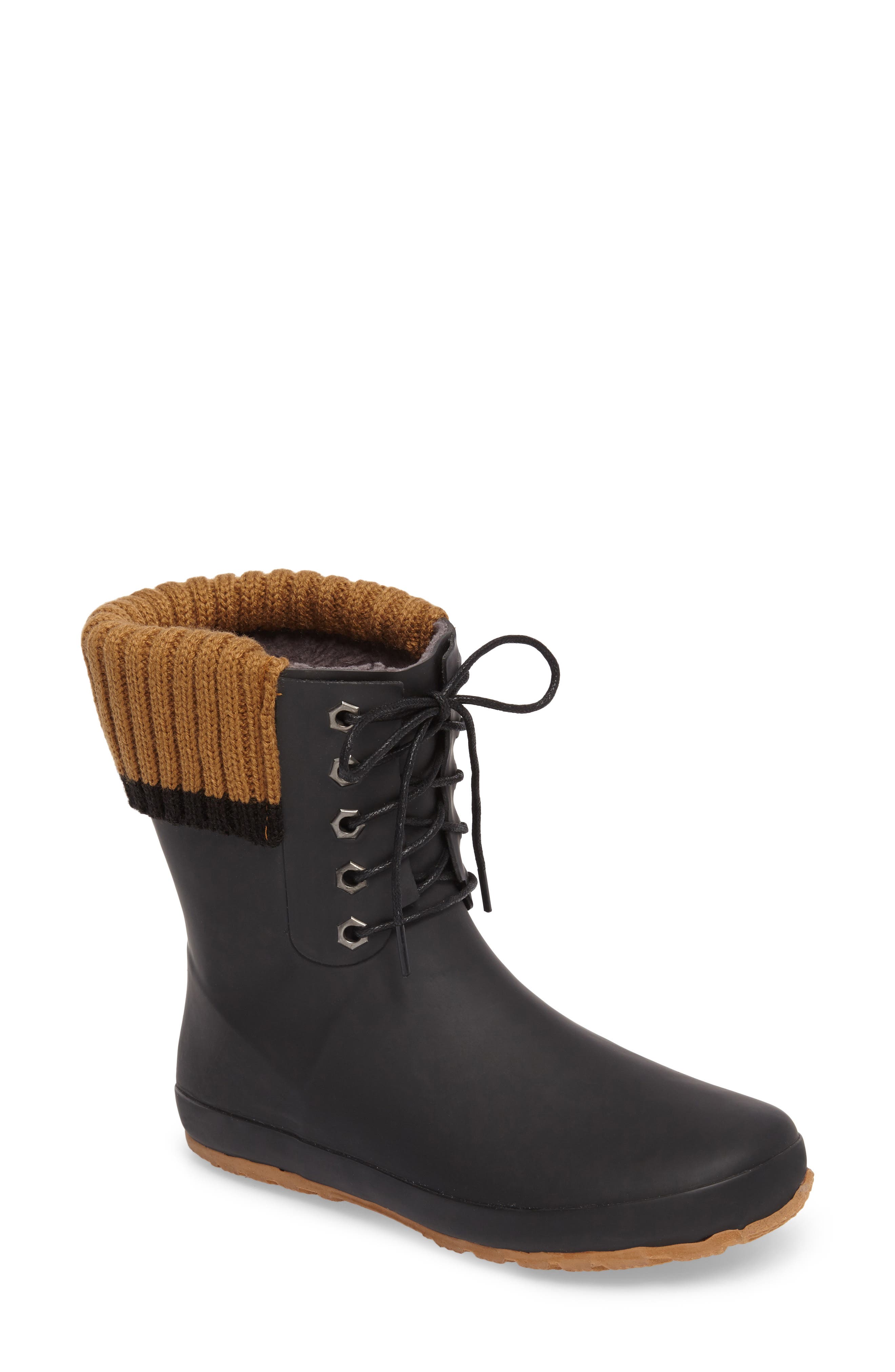 Dav Lace-Up Water Resistant Rain Boot, Black